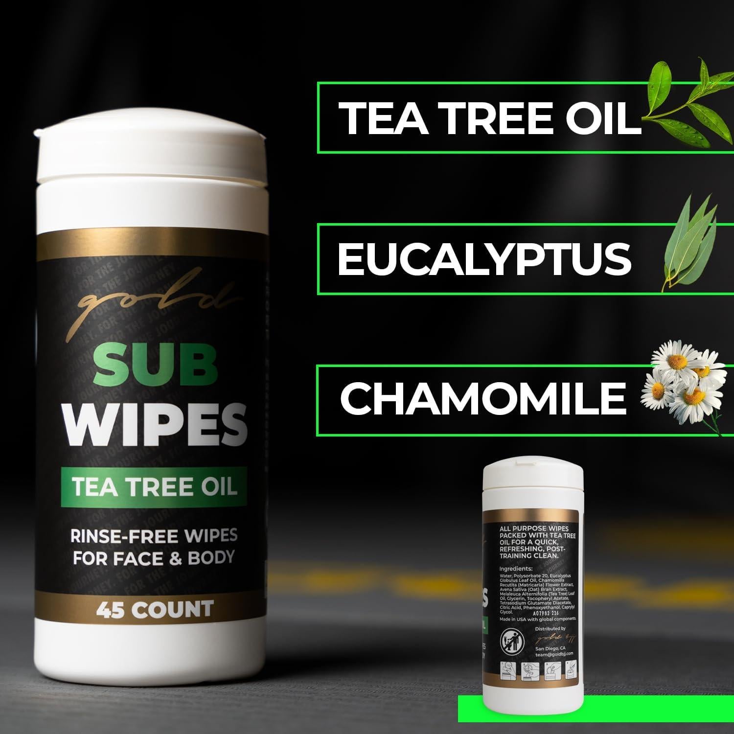 Toallitas de Jiu Jitsu Gold BJJ XL 45 Unidades Aceite de Árbol de Té