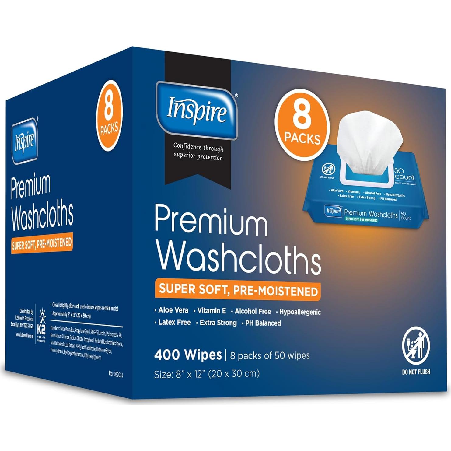 Toallitas Húmedas para Adultos Inspire, 20x30 cm, Paquete de 400