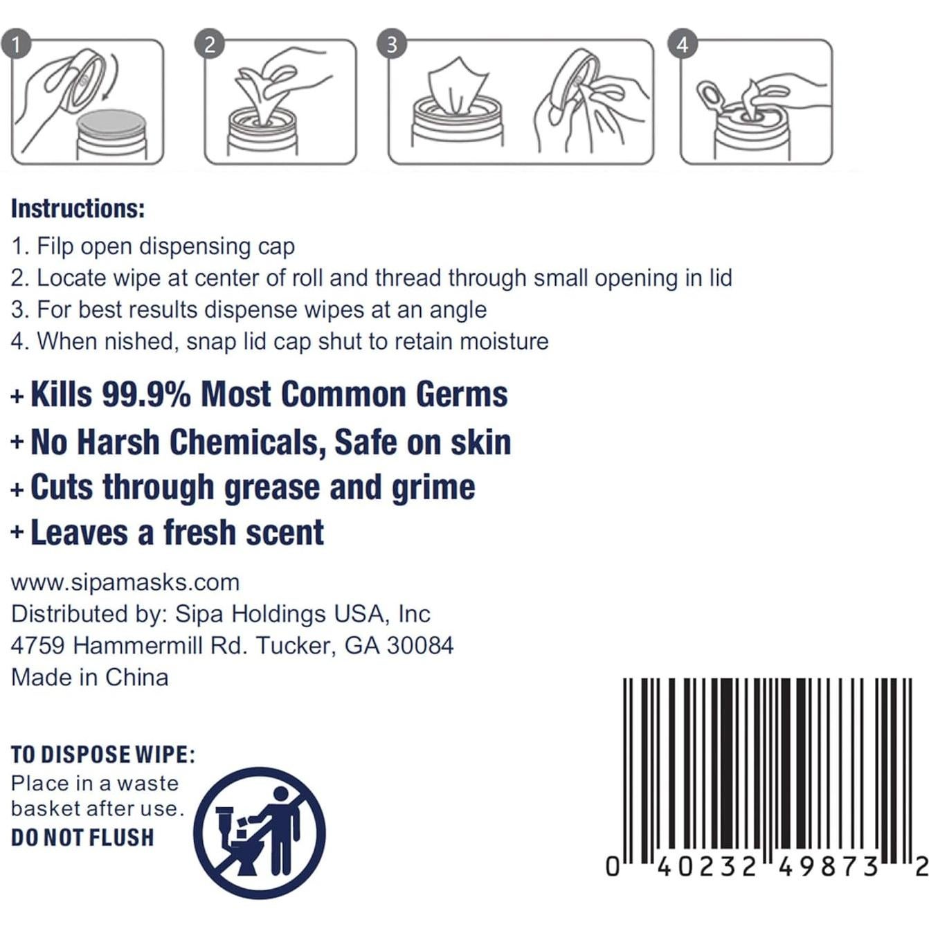 Toallitas Desinfectantes SIPA 100 Unidades - Suaves y Frescas