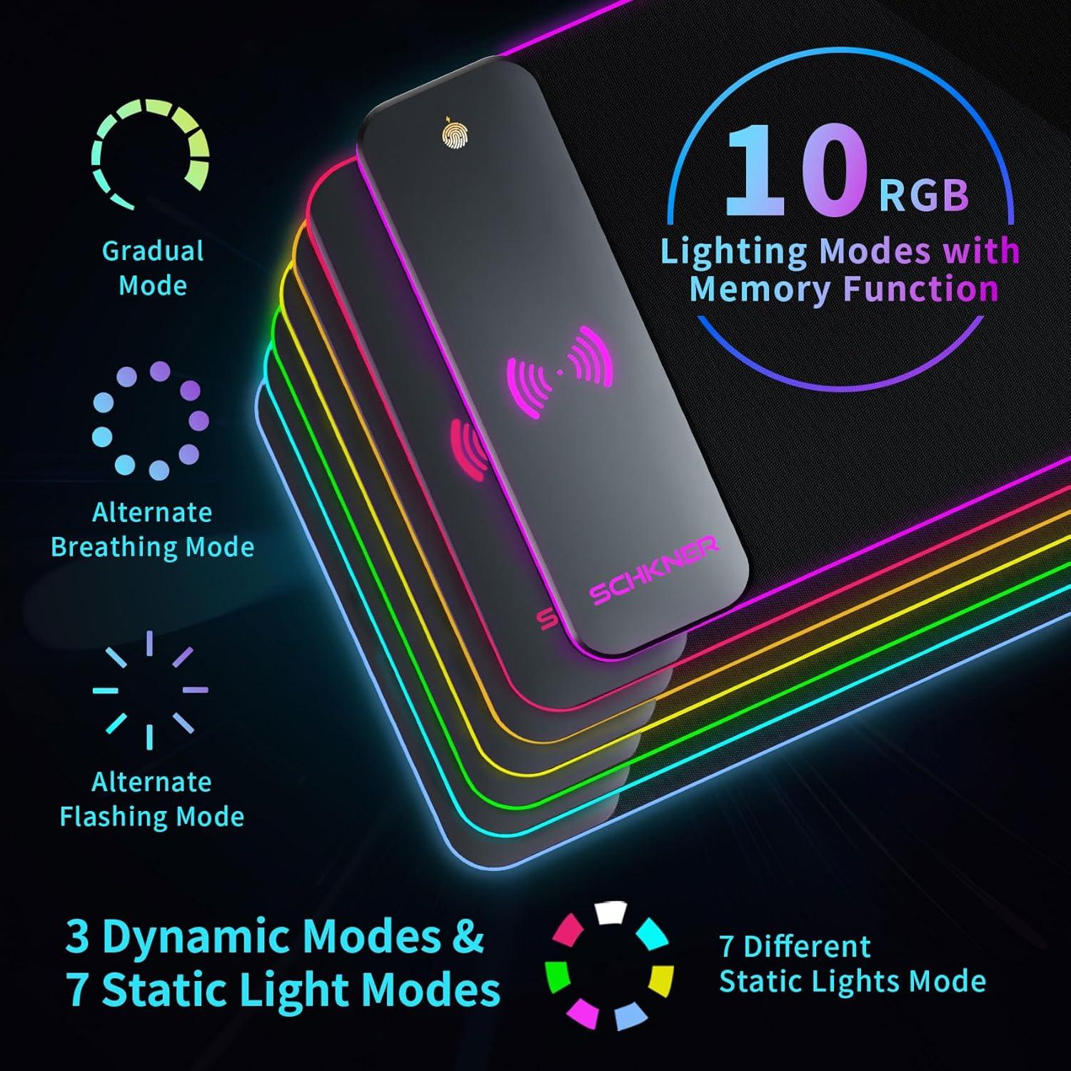 Alfombrilla de Ratón RGB Schkner 800x300mm Carga Inalámbrica 15W