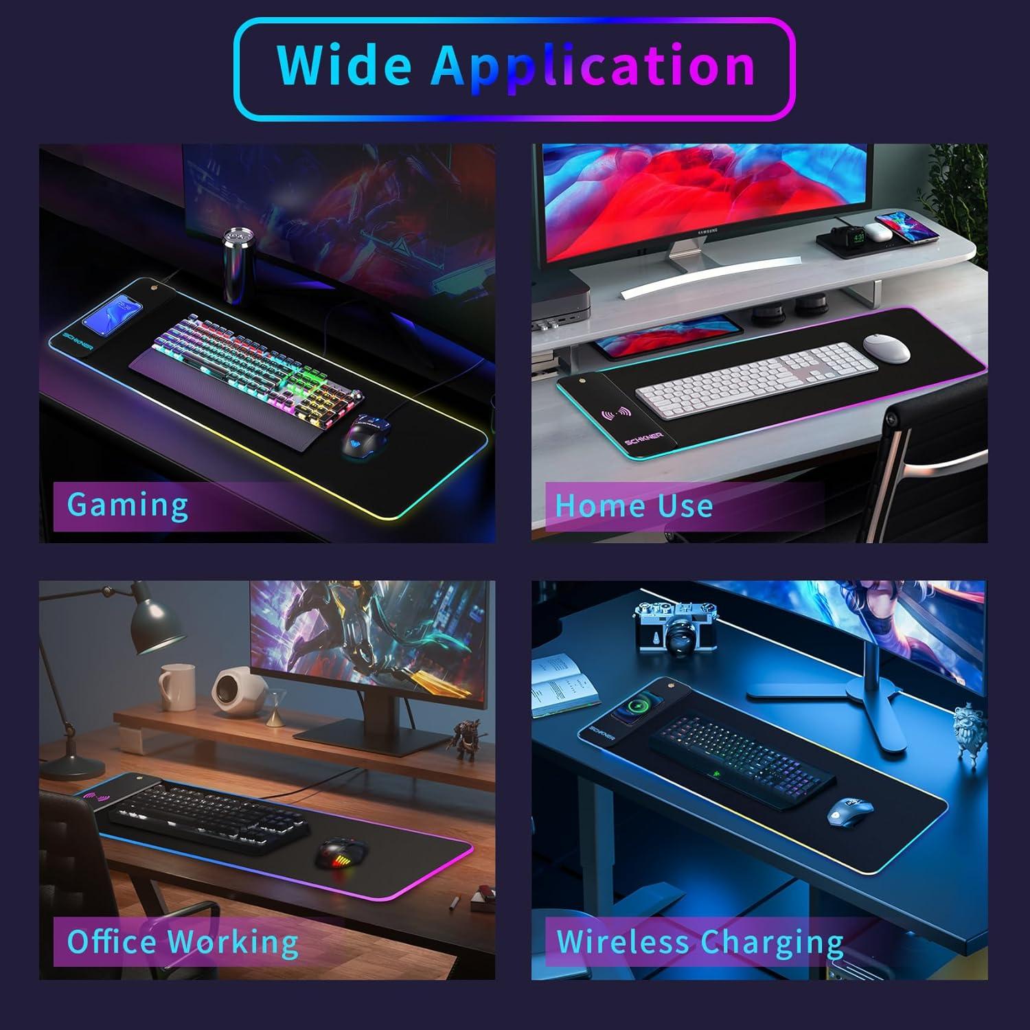 Alfombrilla de Ratón RGB Schkner 800x300mm Carga Inalámbrica 15W