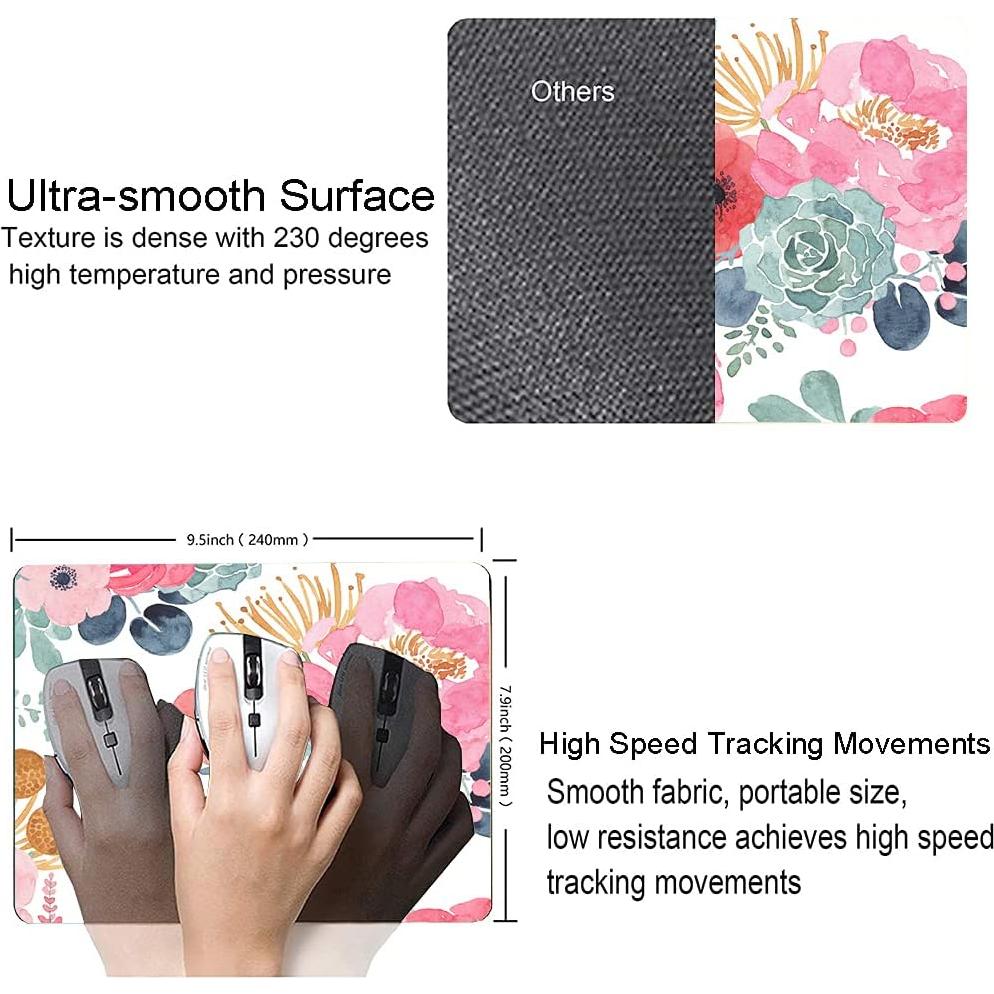 Alfombrilla de Ratón KUOSGM Floral Rosa 24.1x20.1cm Antideslizante