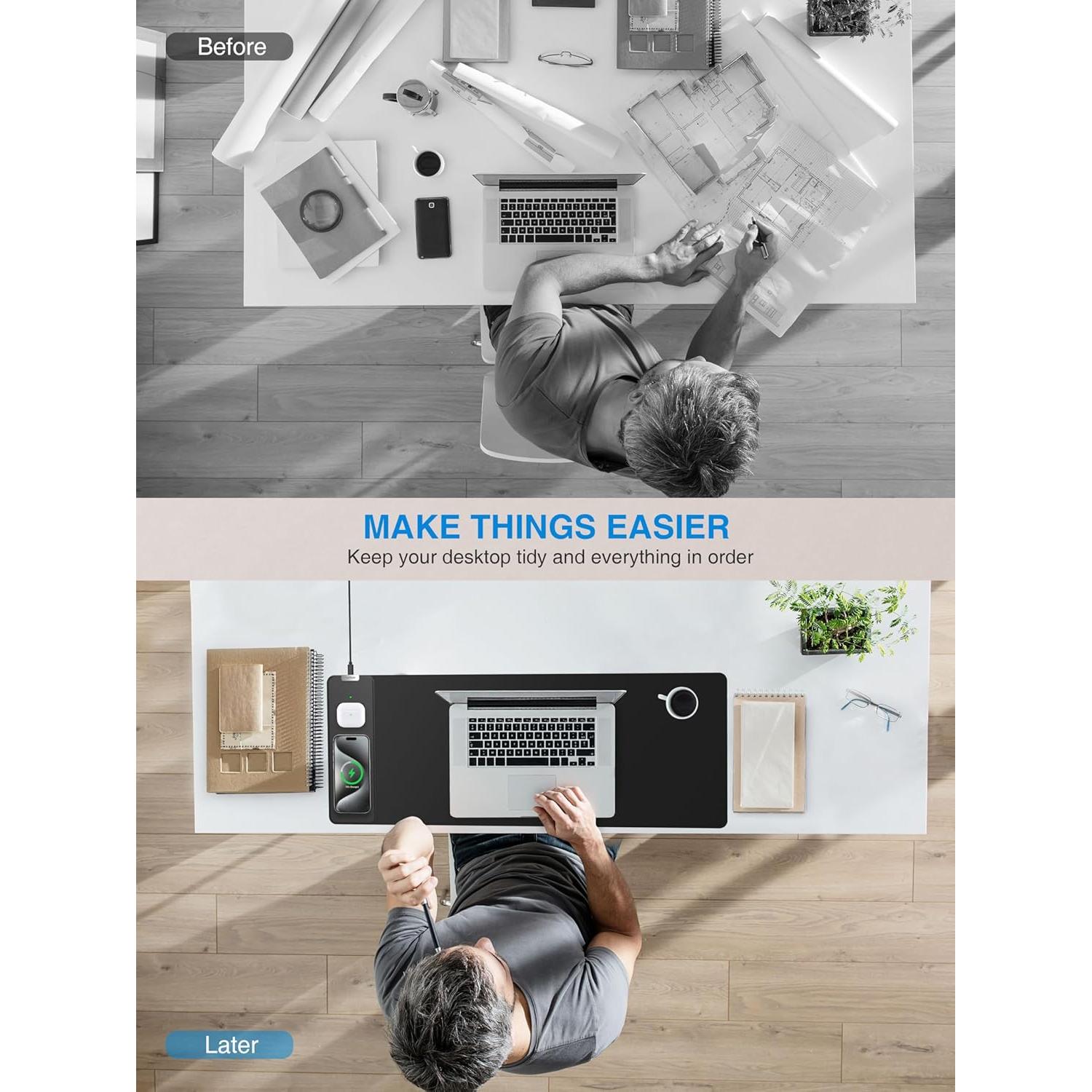 Alfombrilla de Ratón Inalámbrica TopMade 15W XL 80x30cm Negra