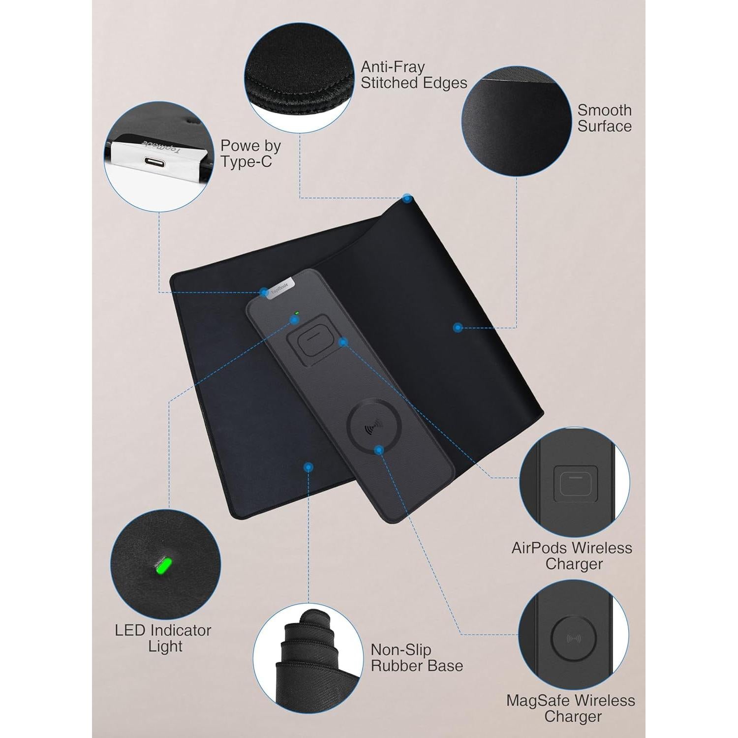 Alfombrilla de Ratón Inalámbrica TopMade 15W XL 80x30cm Negra