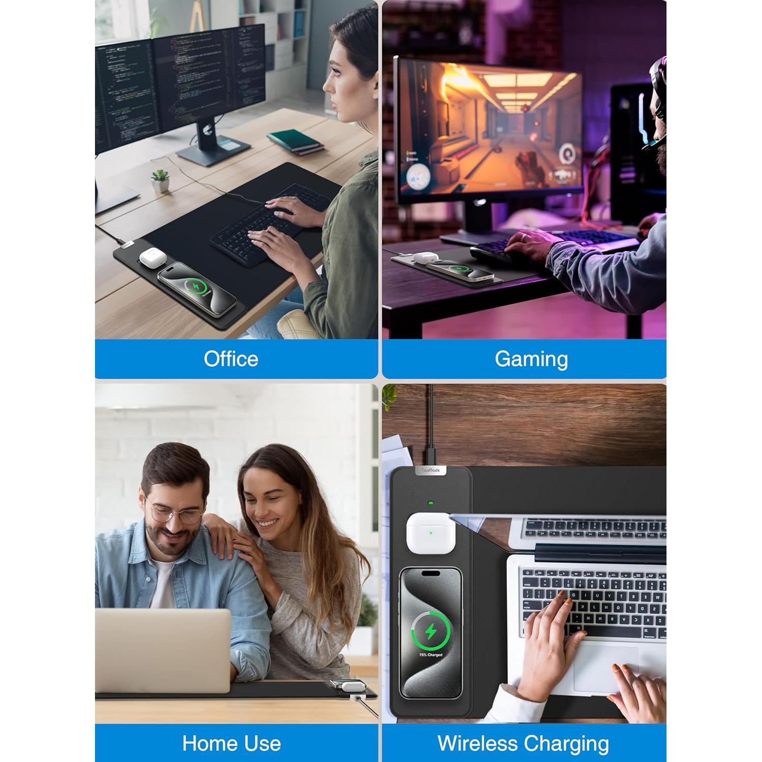 Alfombrilla de Ratón Inalámbrica TopMade 15W XL 80x30cm Negra