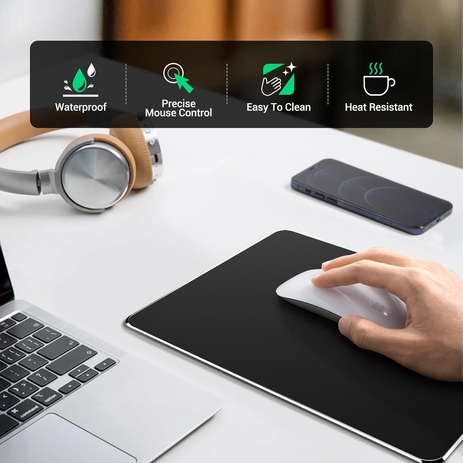 Alfombrilla de Ratón de Aluminio HONKID 23x18 cm Negra