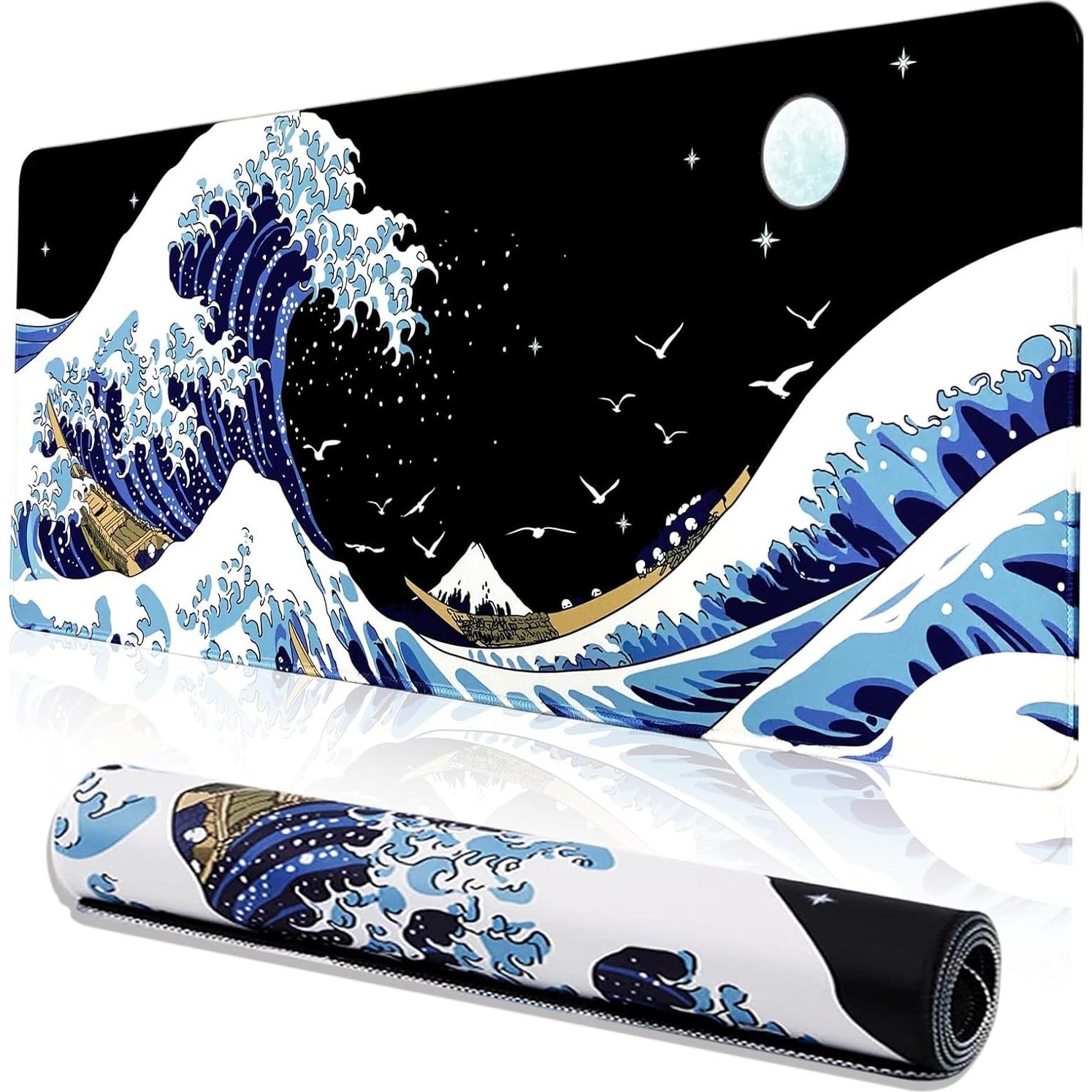 Alfombrilla de Ratón Grande MEWOOCUE 80x30 cm Olas Kanagawa