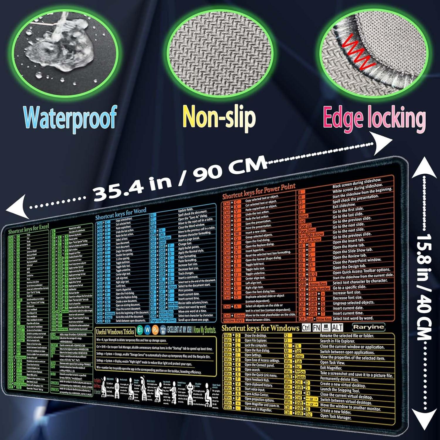 Alfombrilla de Ratón Raryine XXL 90x40 cm con Atajos Excel/Word
