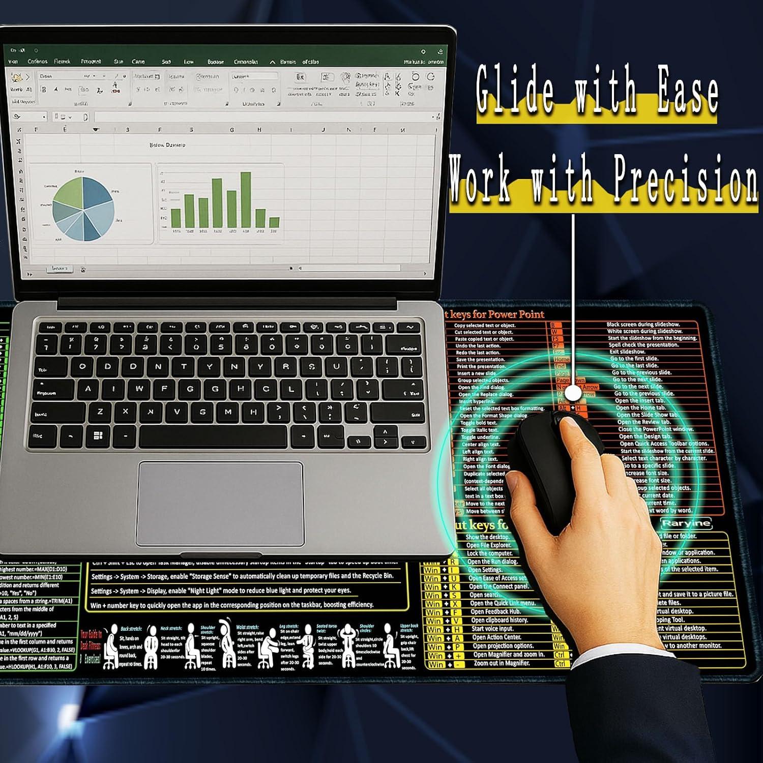 Alfombrilla de Ratón Raryine XXL 90x40 cm con Atajos Excel/Word