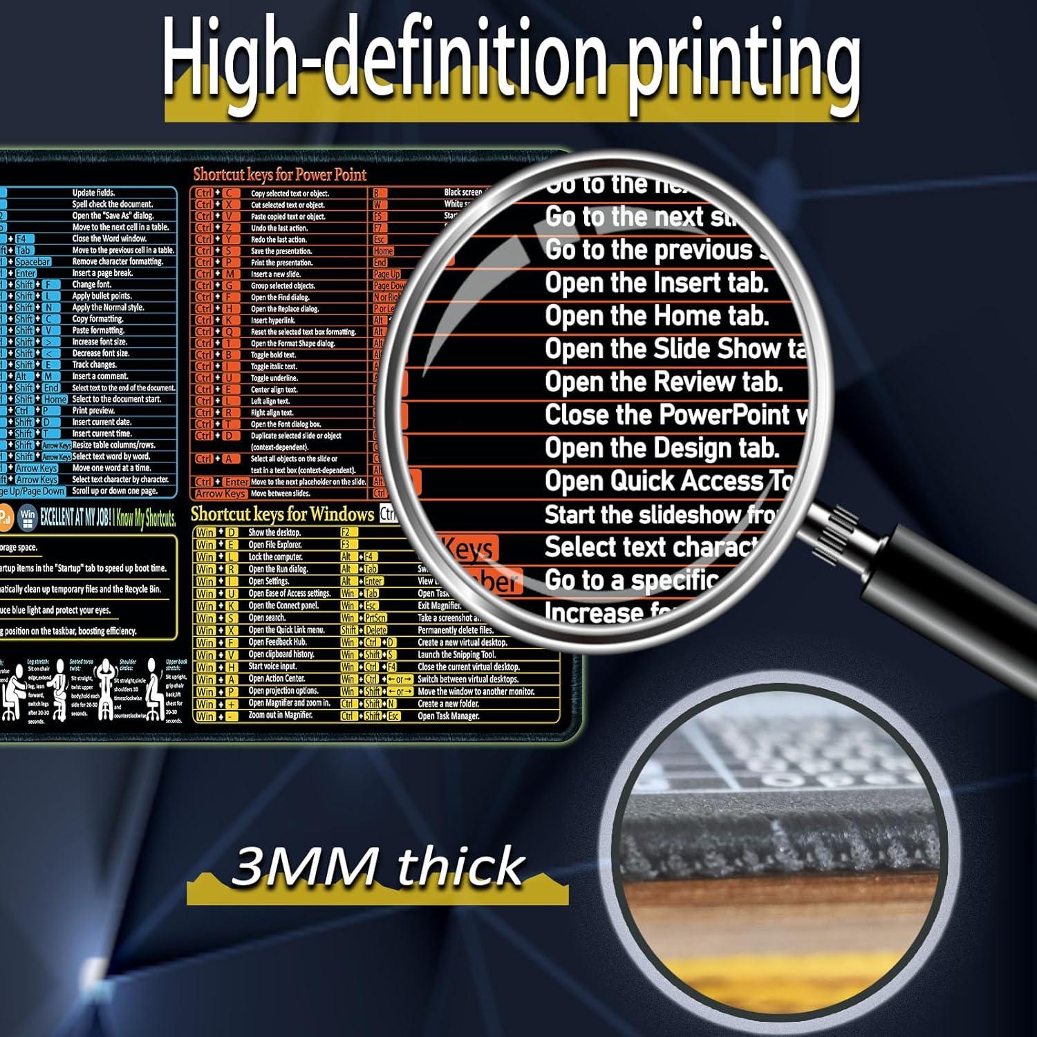 Alfombrilla de Ratón Raryine XXL 90x40 cm con Atajos Excel/Word