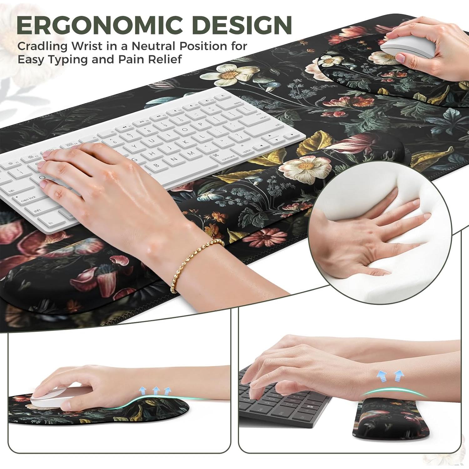 Alfombrilla de Escritorio Ergonómica iCasso Floral XXL 90x40cm