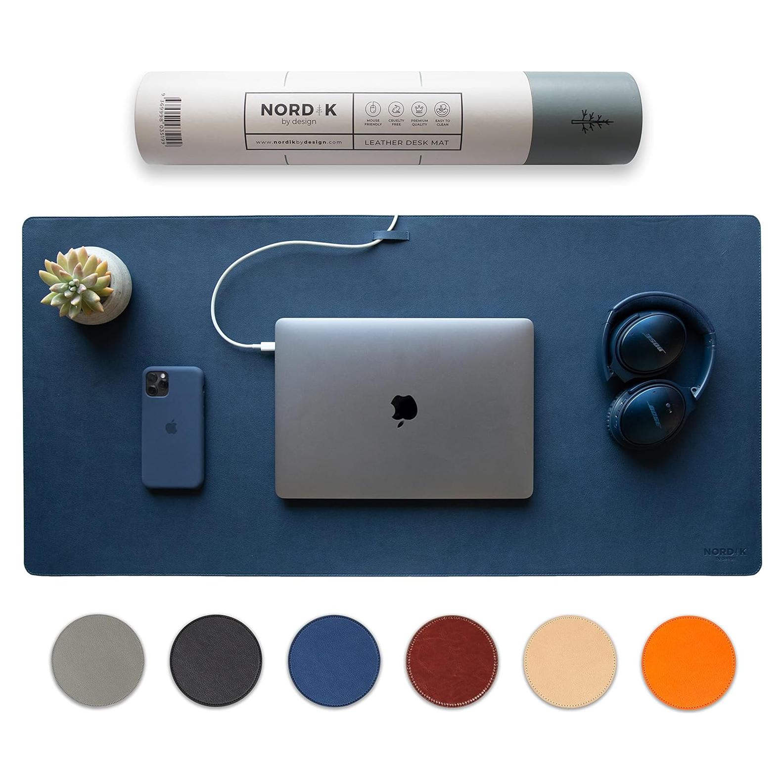 Alfombrilla de Escritorio Cuero Vegano Nordik 89x43cm Azul Medianoche