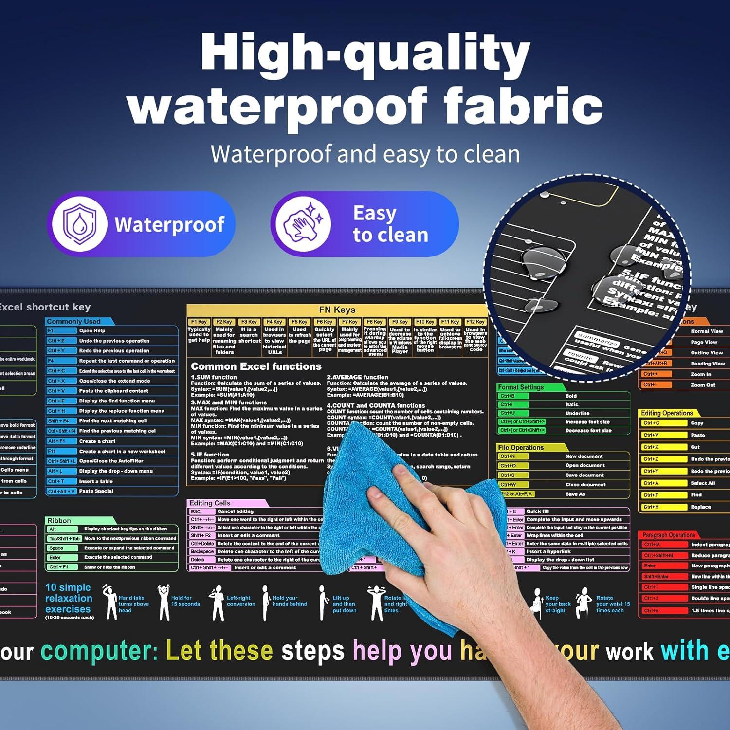 Alfombrilla de escritorio XL Mirspt con atajos de Excel y Word