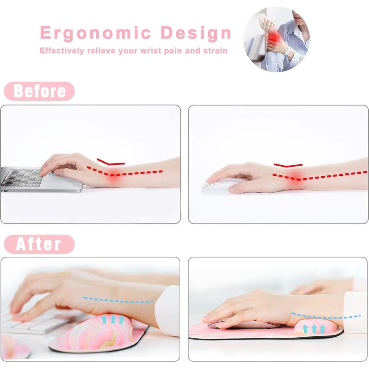 Reposapulgares Ergonómico Rosa Fluido con Soporte para Muñeca