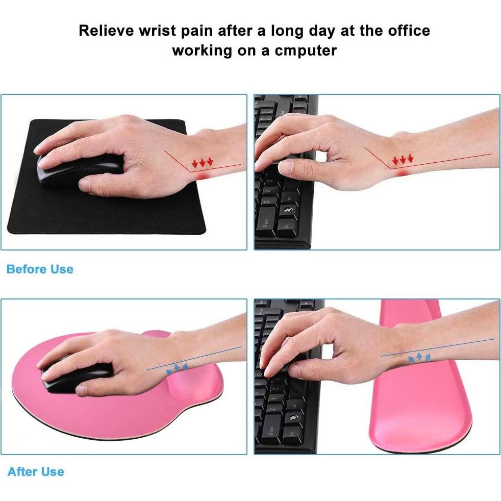 Almohadillas para Muñeca Teclado y Ratón Poualss Rosa Claro