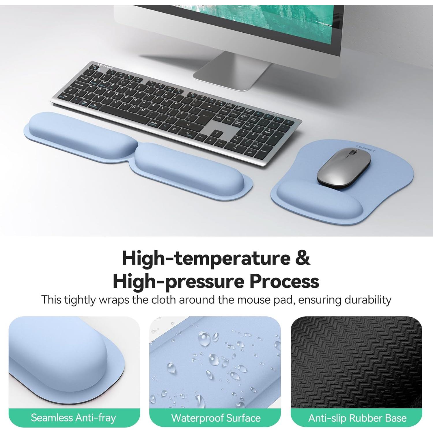 Reposapiés Ergonómico Tecknet y Alfombrilla para Ratón Azul