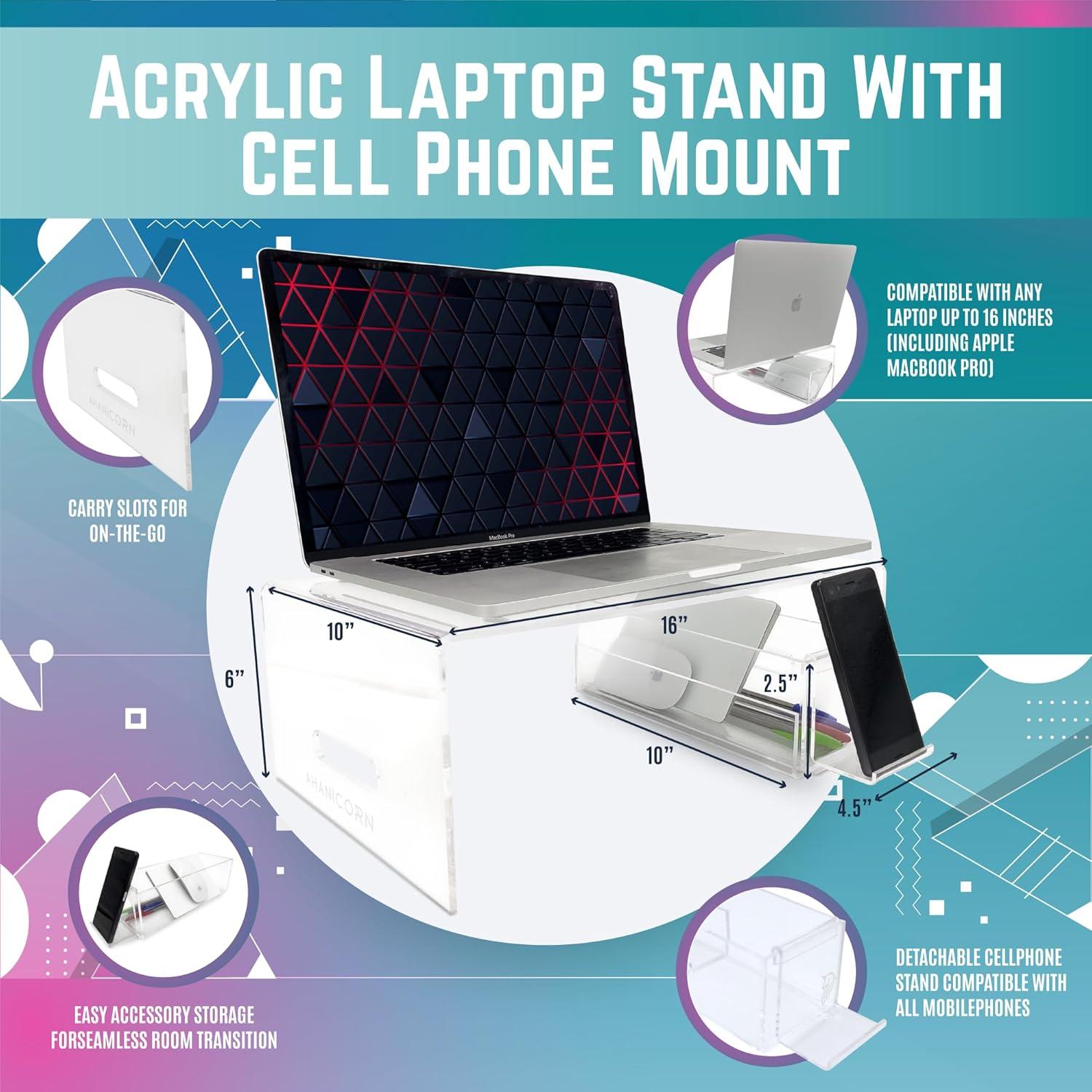 Soporte de Acrílico para Laptop Ahanicorn 16" Ergonométrico