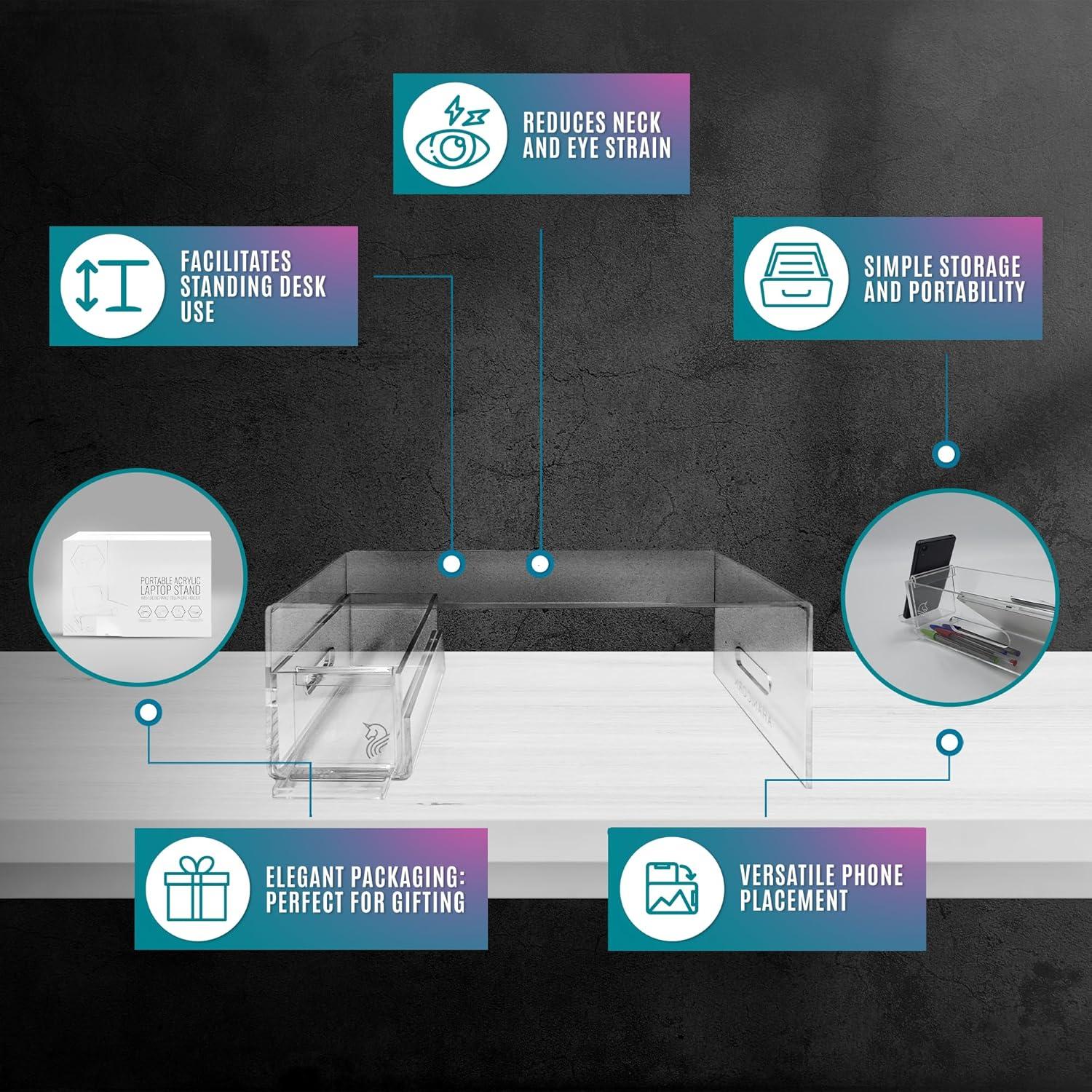 Soporte de Acrílico para Laptop Ahanicorn 16" Ergonométrico