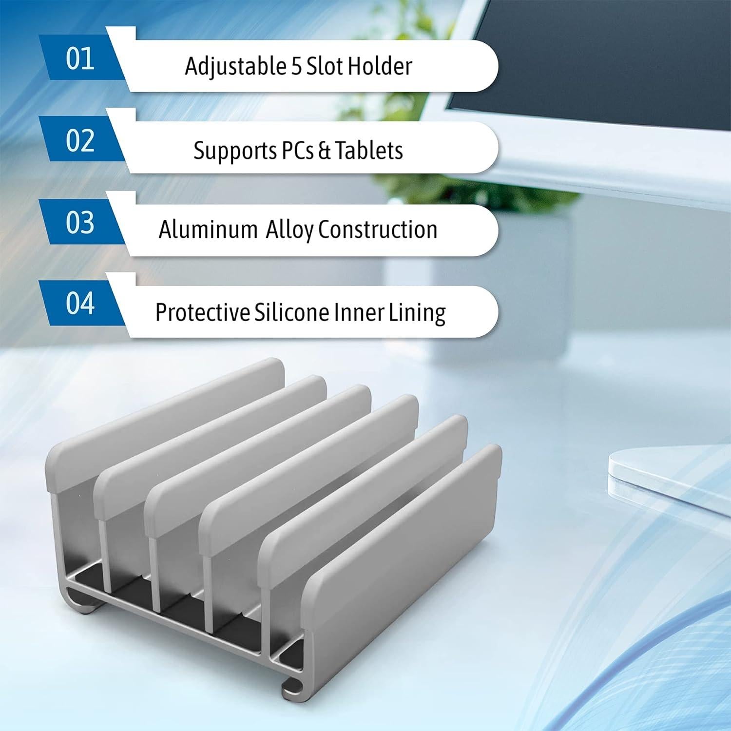 Soporte Ajustable para Laptop Elestoria - 5 Dispositivos, Gris