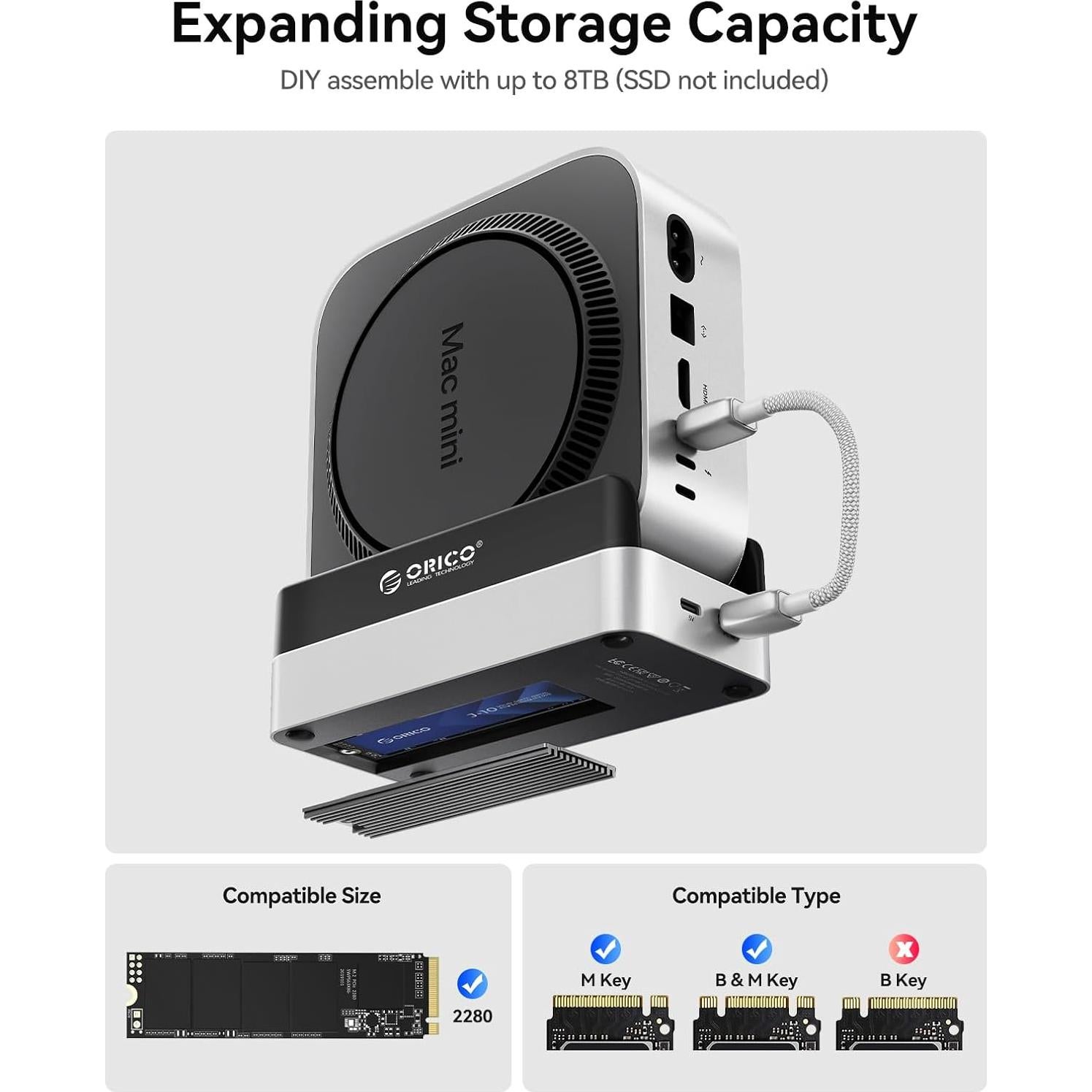 Dock y Soporte ORICO para Mac mini M4 con Enclosure M.2 SSD