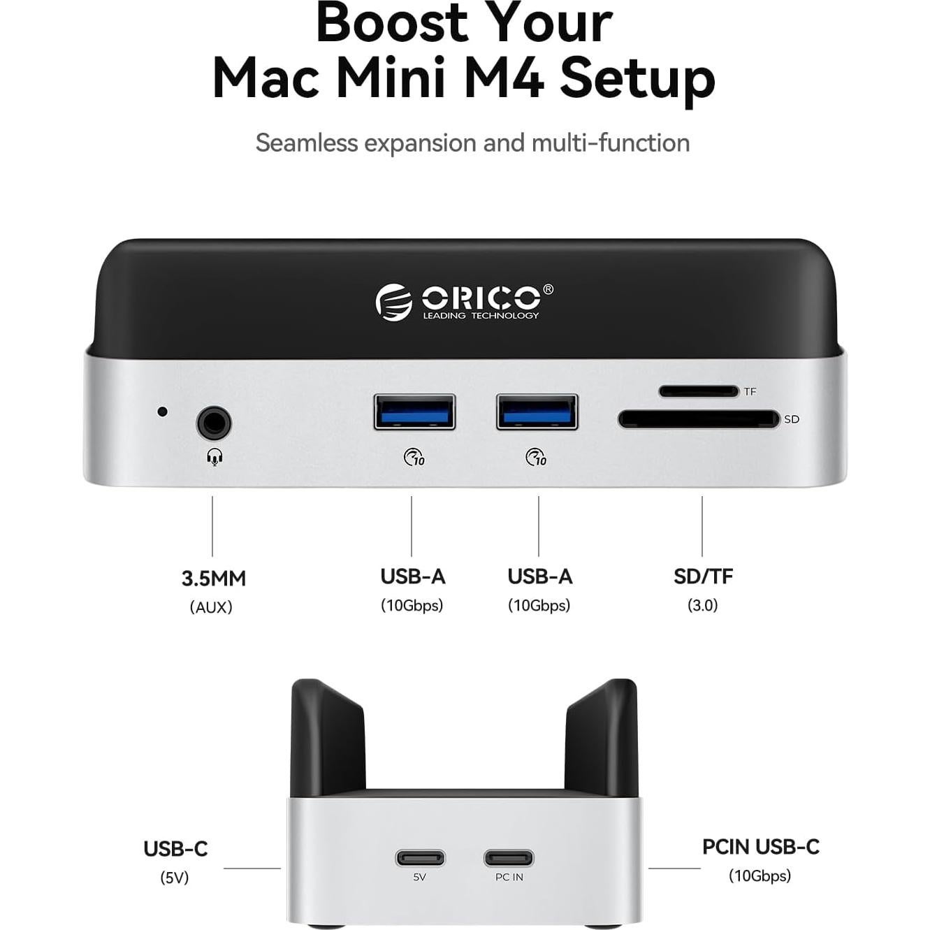 Dock y Soporte ORICO para Mac mini M4 con Enclosure M.2 SSD
