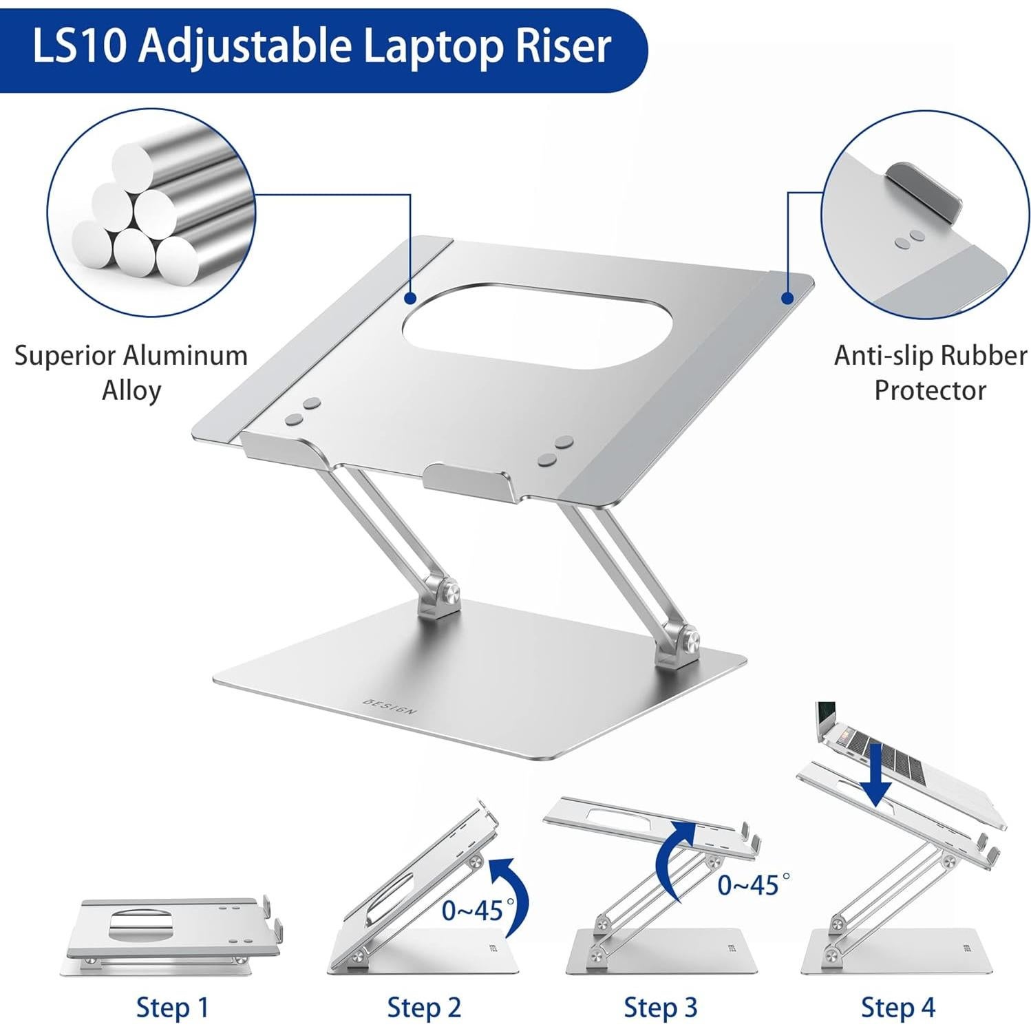 Soporte de Laptop Ajustable BESIGN LS10 de Aluminio Plata 10-14"