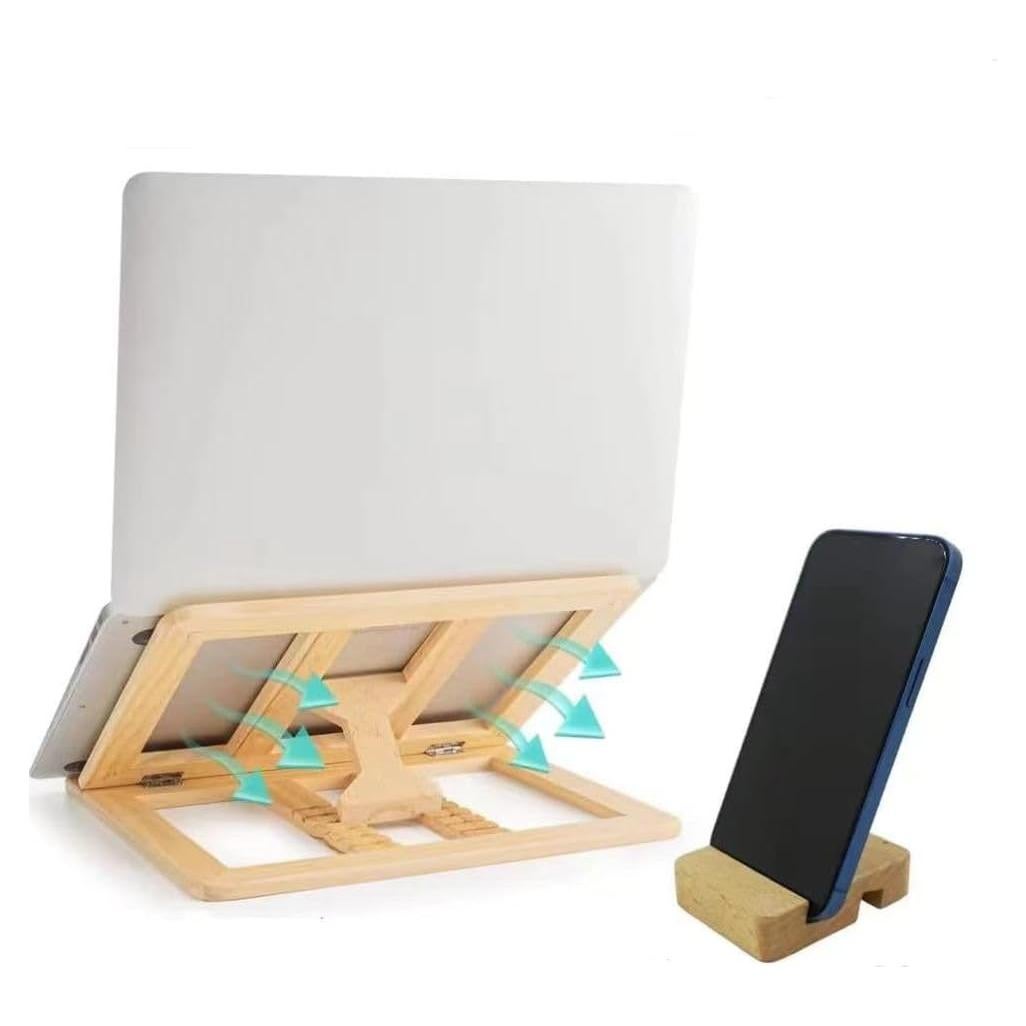 Soporte de Laptop Plegable Skoioje Madera Natural Ajustable 10-15.6"
