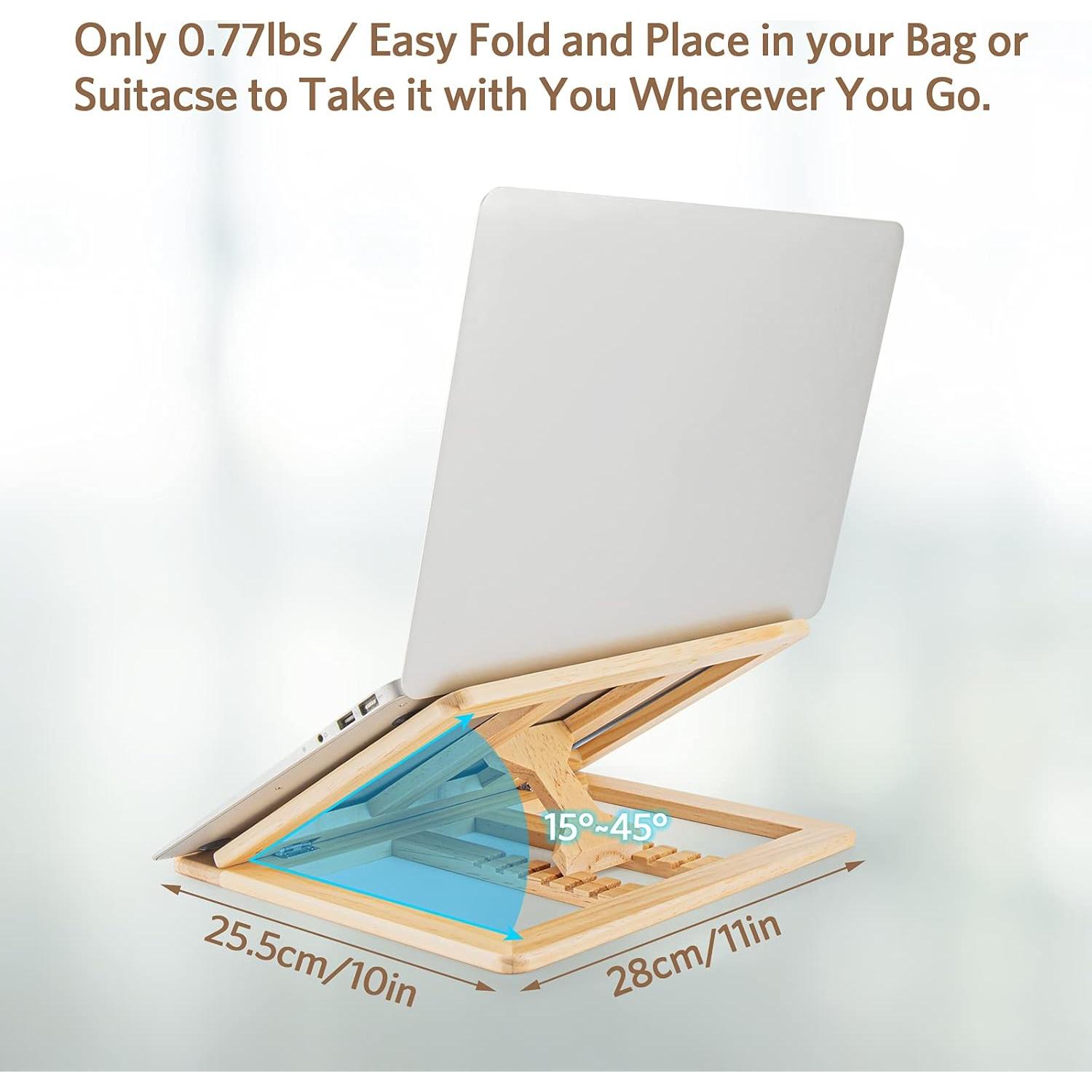 Soporte de Laptop Plegable Skoioje Madera Natural Ajustable 10-15.6"