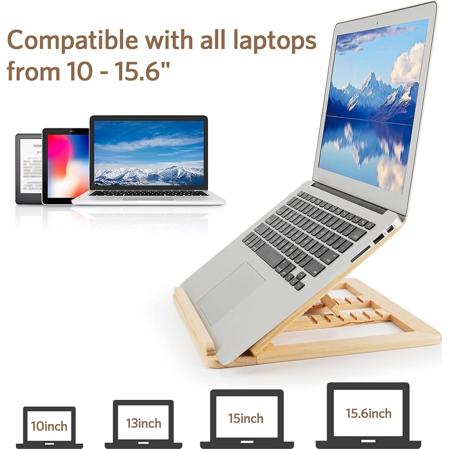 Soporte de Laptop Plegable Skoioje Madera Natural Ajustable 10-15.6"