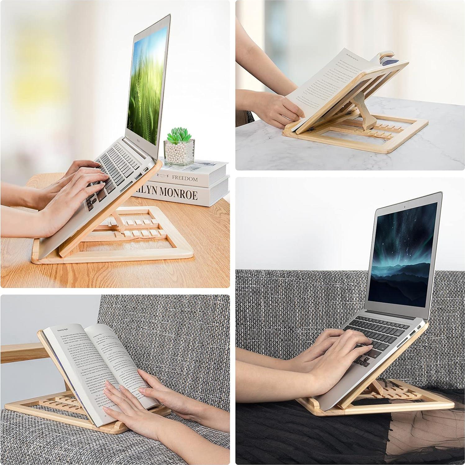 Soporte de Laptop Plegable Skoioje Madera Natural Ajustable 10-15.6"