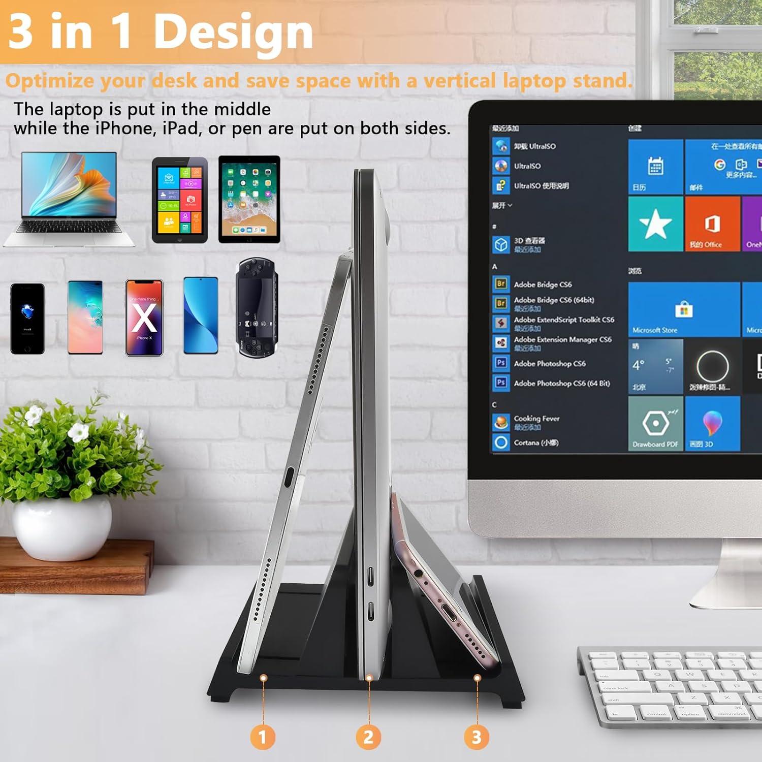 Soporte Vertical para Laptop JIMEJV Negro 1 Ranura Ajustable