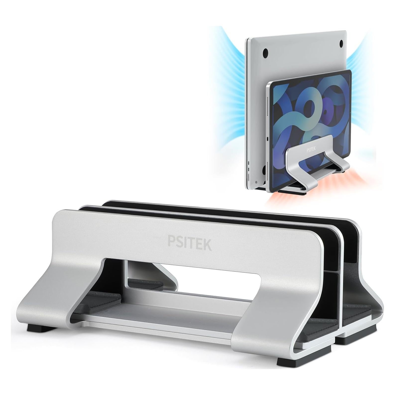 Soporte Vertical Doble de Aluminio Psitek para Laptop 15-36mm