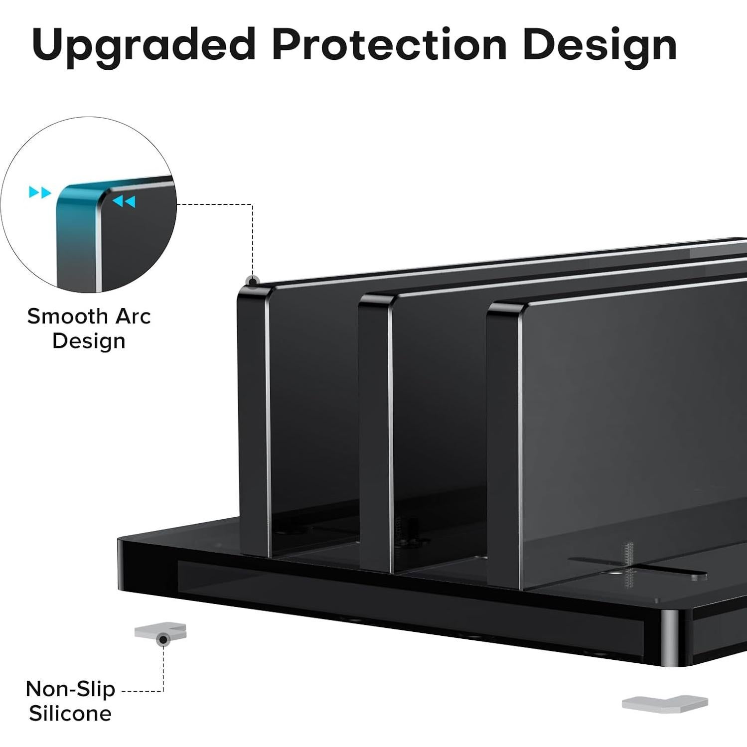 Soporte Vertical para Laptop OMOTON Doble Ranura Negro Ajustable