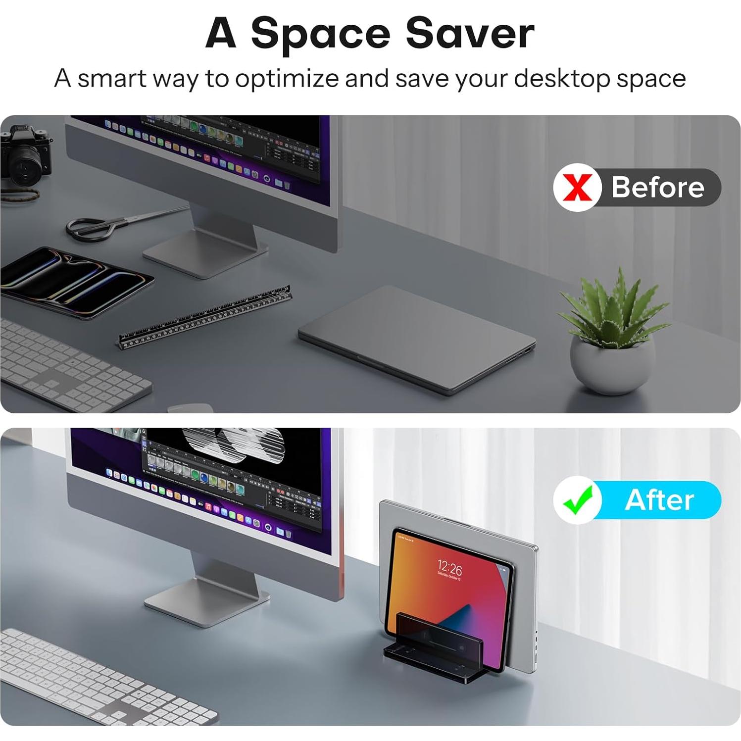 Soporte Vertical para Laptop OMOTON Doble Ranura Negro Ajustable