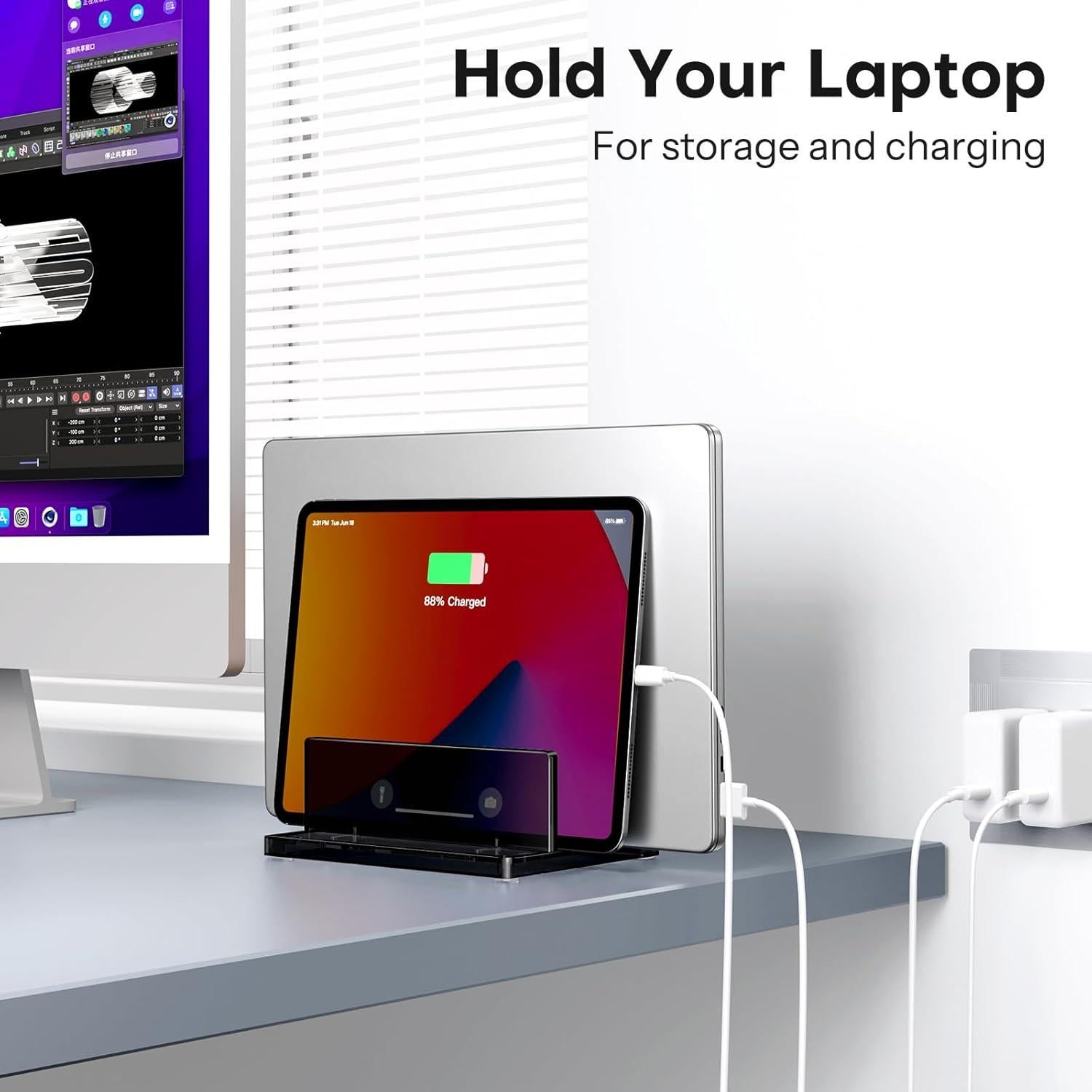 Soporte Vertical para Laptop OMOTON Doble Ranura Negro Ajustable