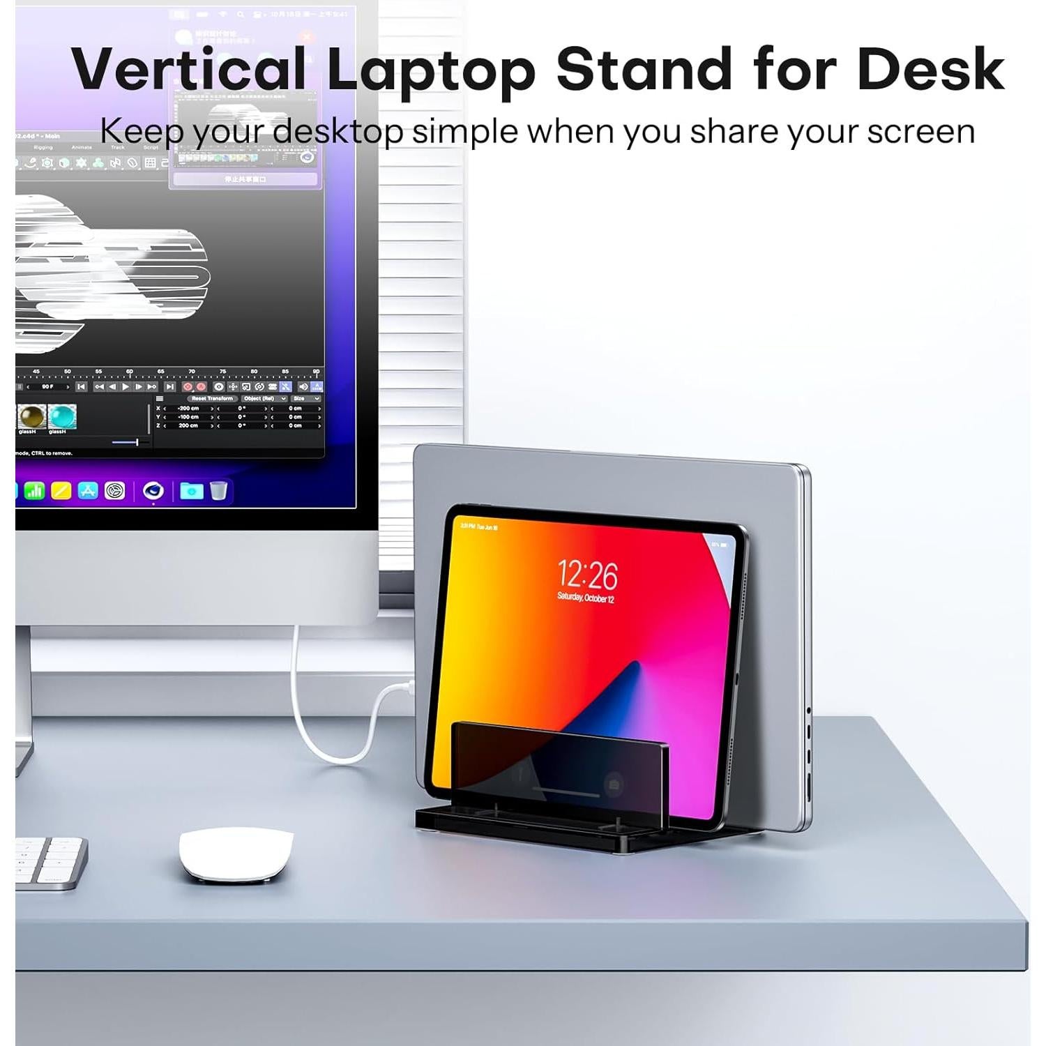 Soporte Vertical para Laptop OMOTON Doble Ranura Negro Ajustable