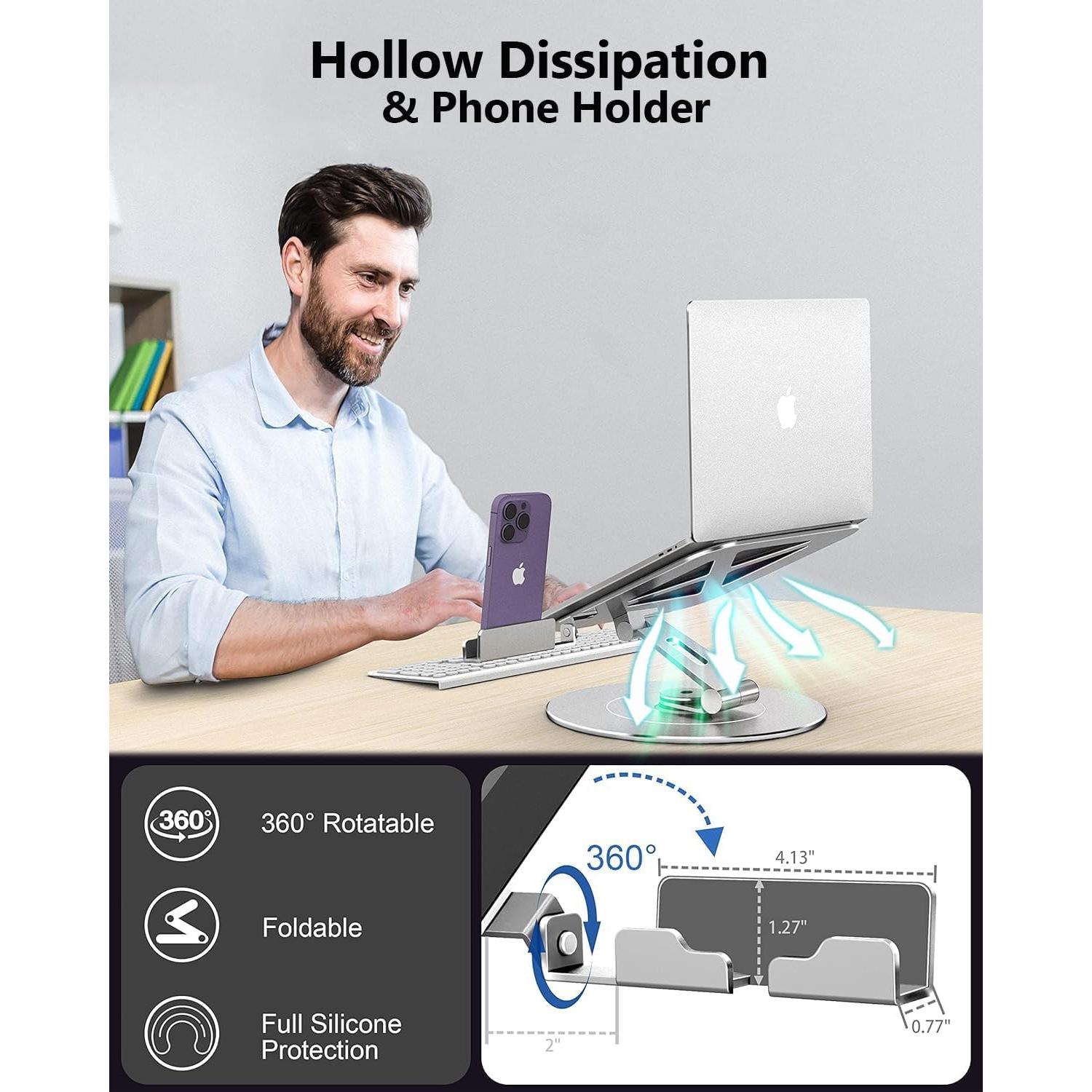 Soporte para Laptop LOXP-NH-01 Ajustable con Soporte para Teléfono Plata