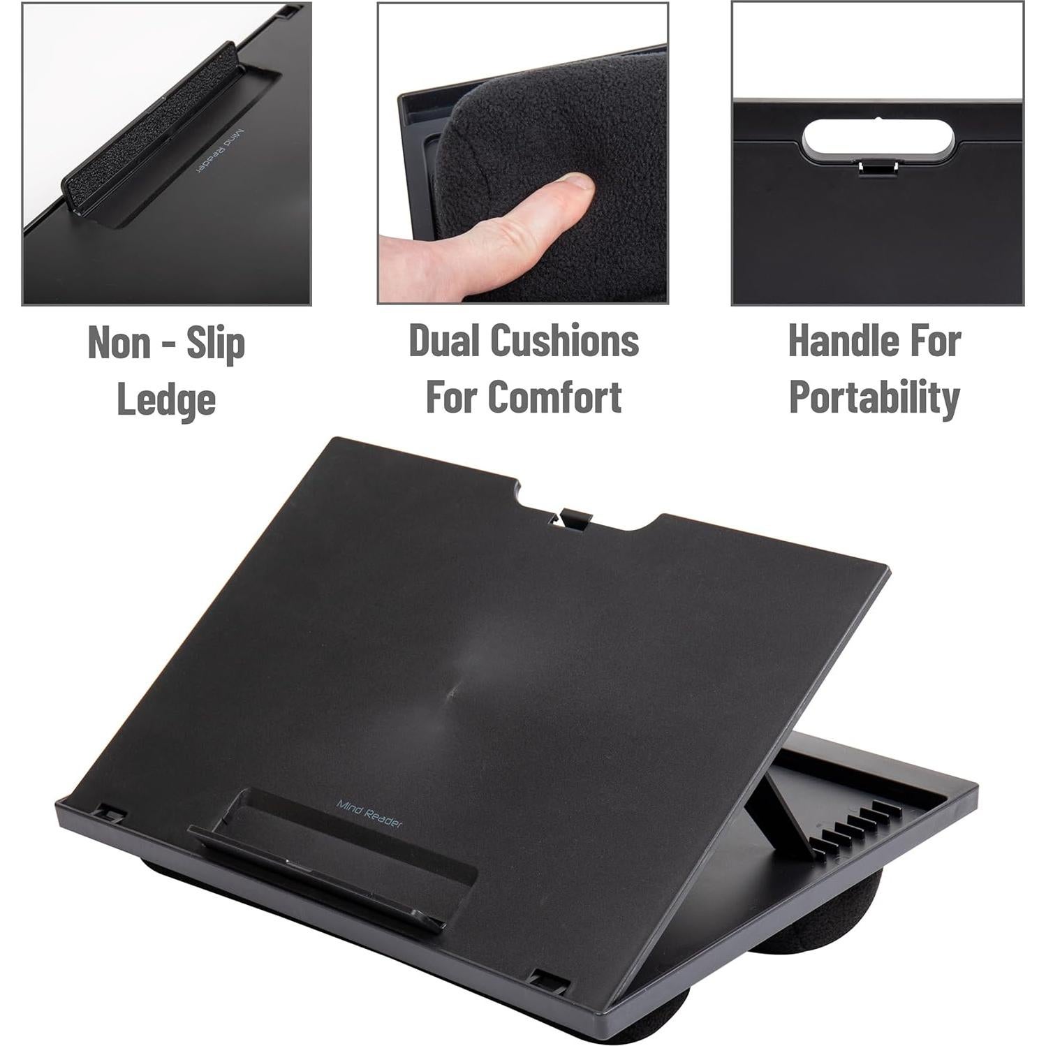 Mesa de escritorio portátil Mind Reader negra, 37.47x27.94cm