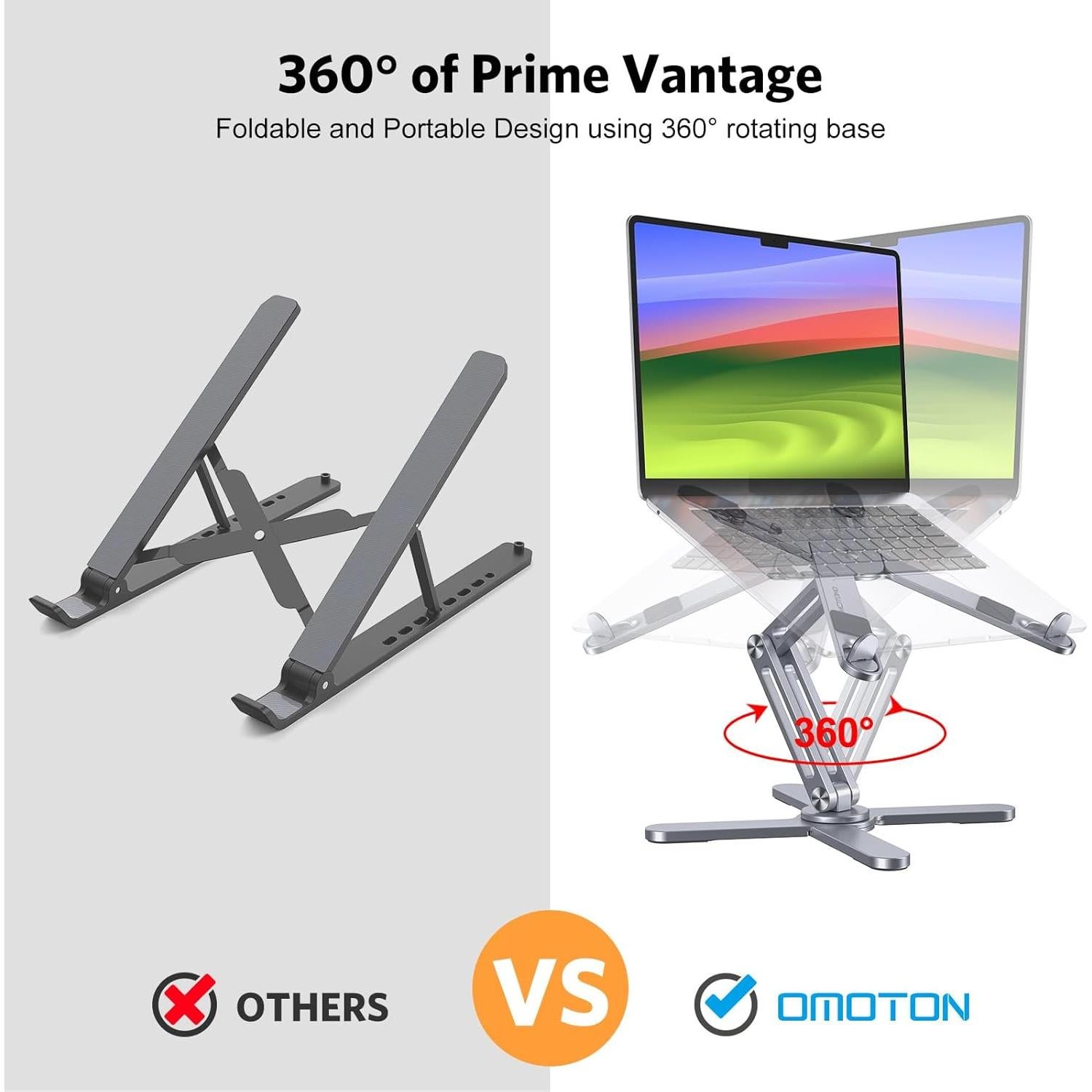 Soporte para Laptop OMOTON Plegable 360° Ajustable Gris