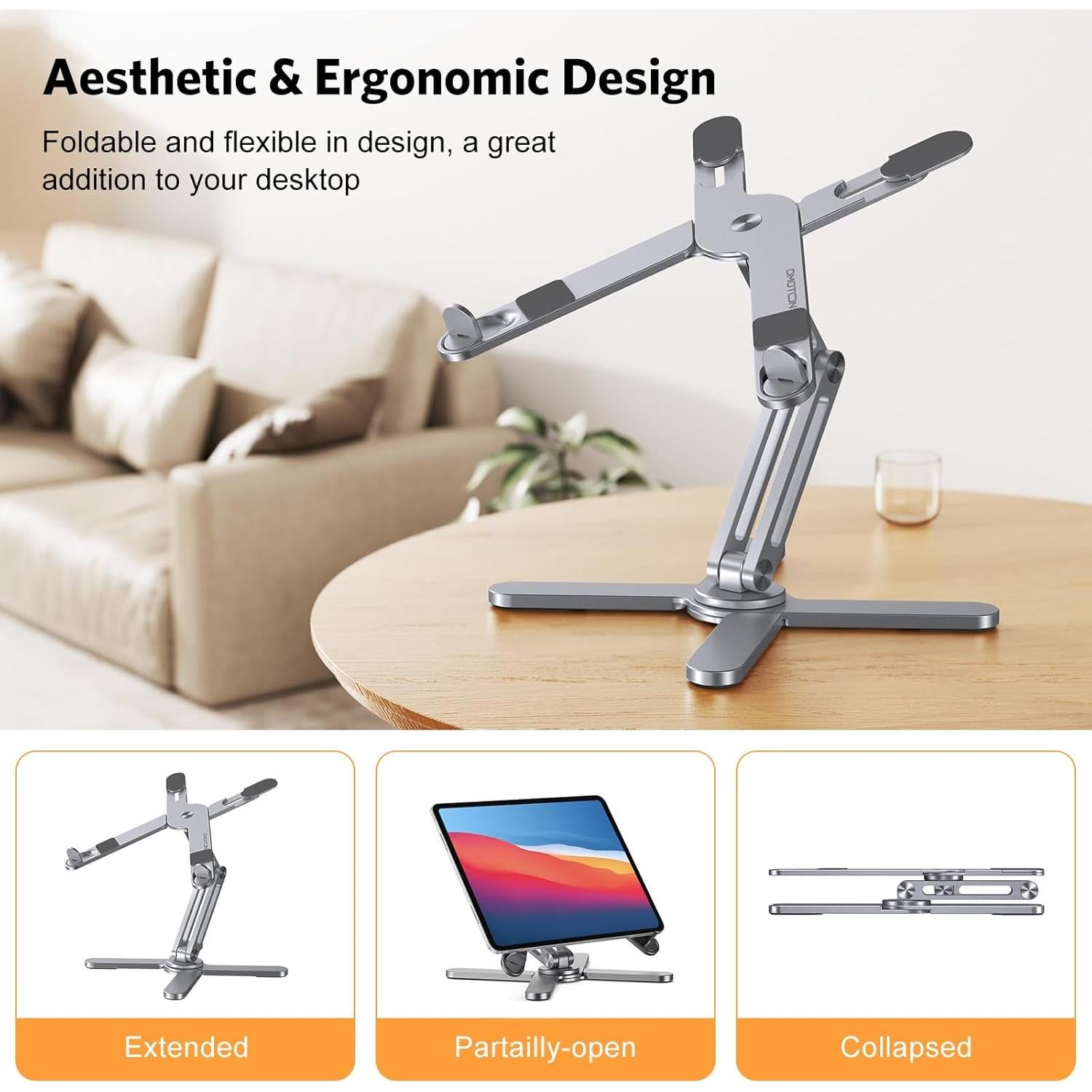 Soporte para Laptop OMOTON Plegable 360° Ajustable Gris