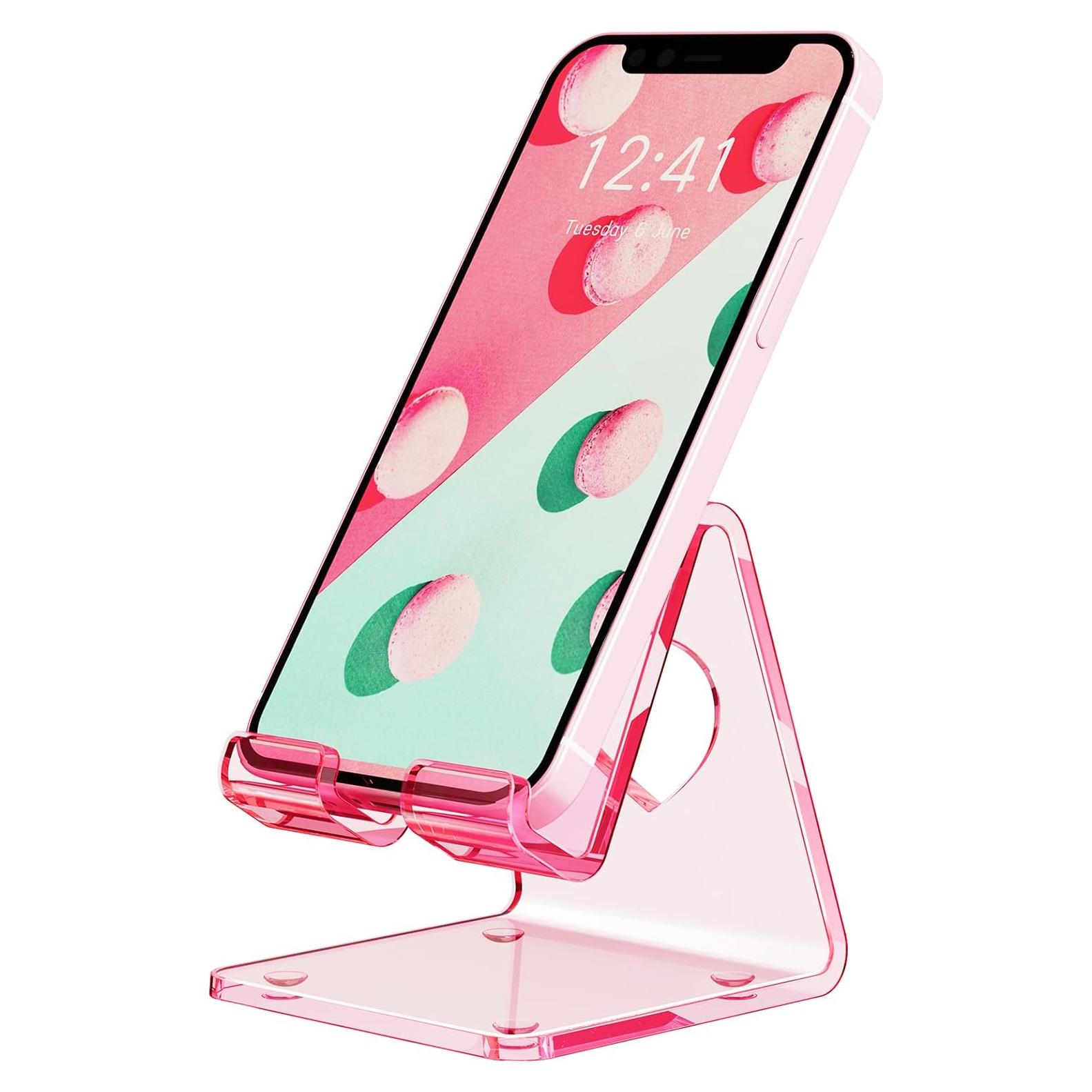 Soporte para Teléfono Celular Crpich Acrílico Rosa 10.9x9.7cm