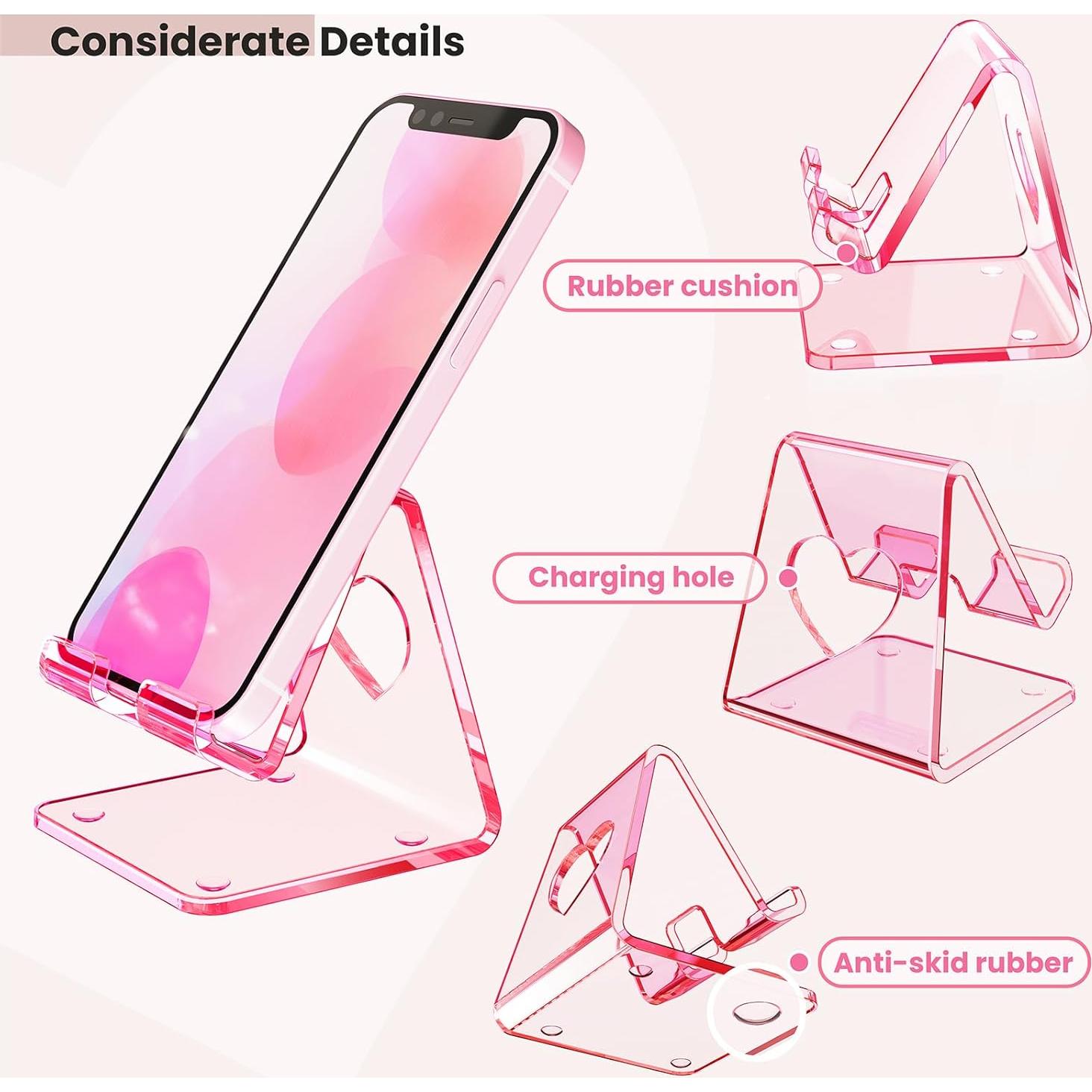 Soporte para Teléfono Celular Crpich Acrílico Rosa 10.9x9.7cm