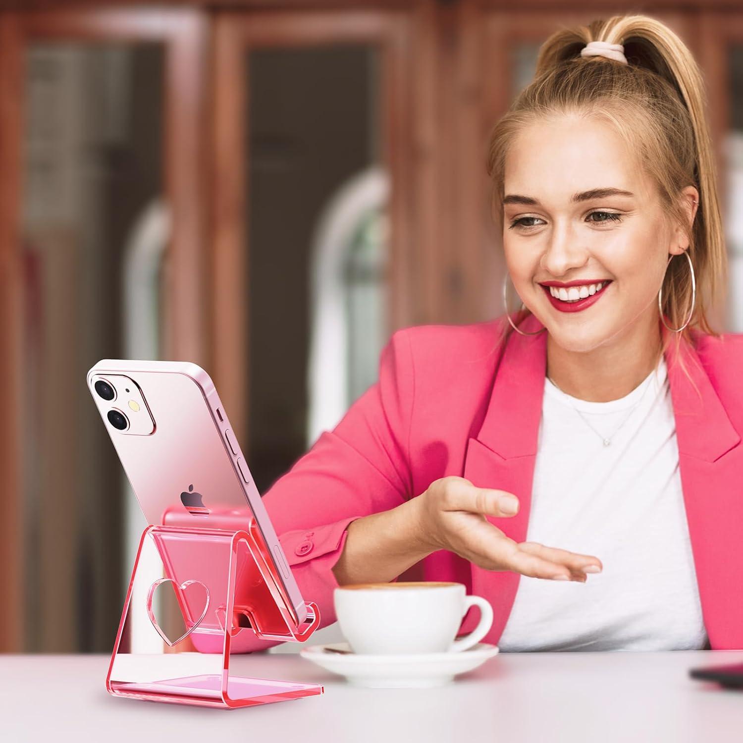 Soporte para Teléfono Celular Crpich Acrílico Rosa 10.9x9.7cm