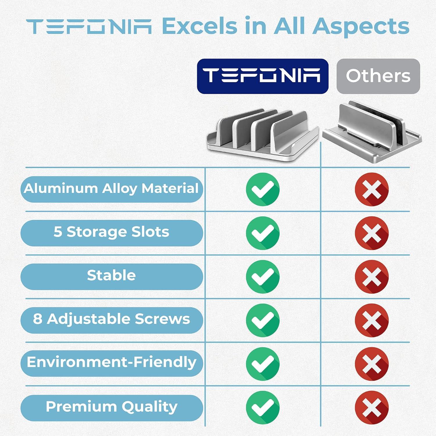 Soporte Ajustable para Laptop TEFONIA, Aluminio Plata, 5 Dispositivos