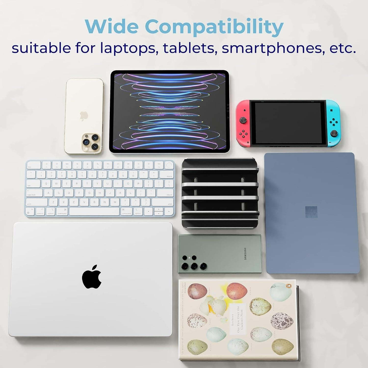 Soporte Ajustable para Laptop TEFONIA, Aluminio Plata, 5 Dispositivos