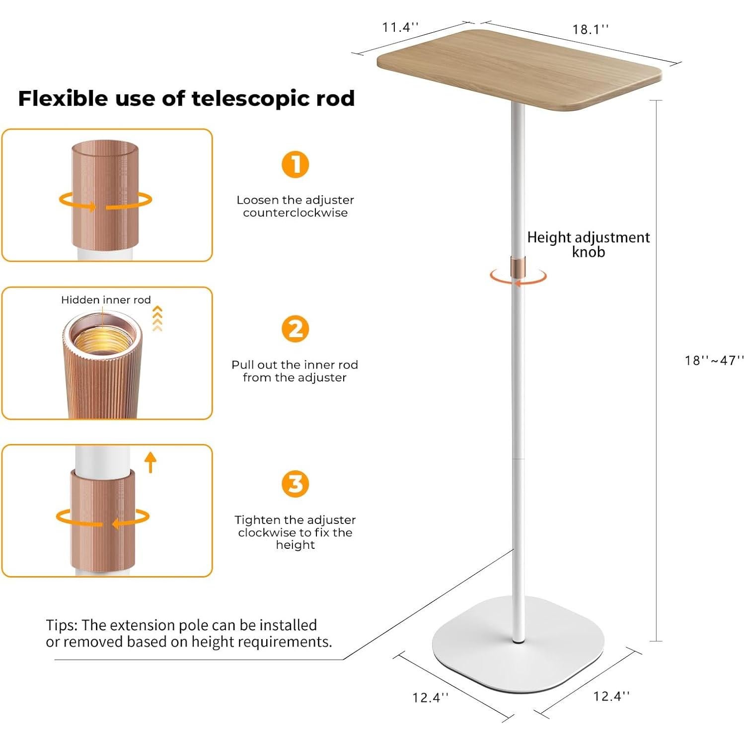 Soporte de Piso para Laptop POLESTO Ajustable 45.72-119.38 cm Blanco