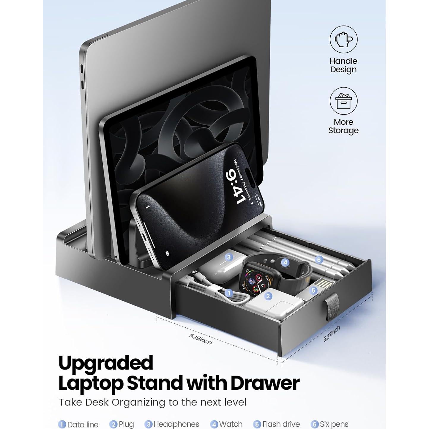 Soporte Vertical para Laptop Vaydeer con Cajón Ajustable 43.9 cm