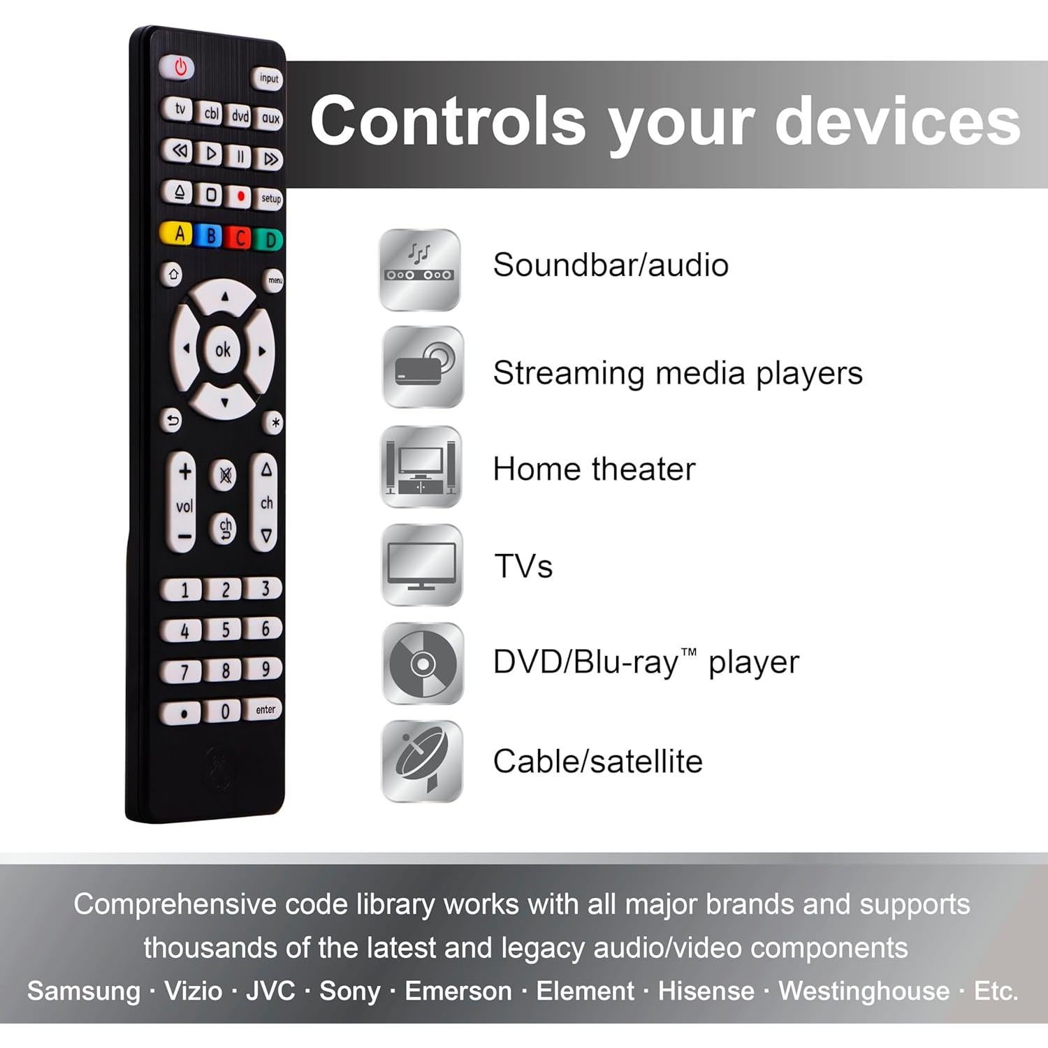 Control Remoto Universal GE para 4 Dispositivos - Negro
