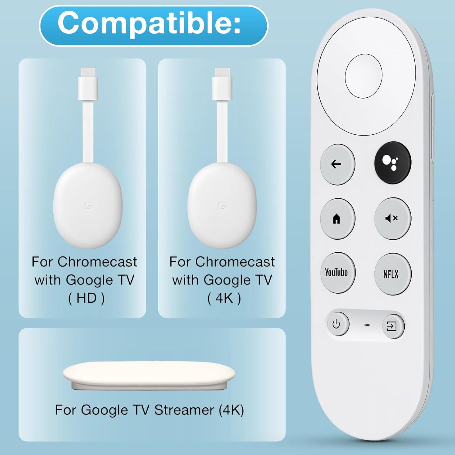 Control Remoto Reemplazo LOUTOC para Google Chromecast Snow
