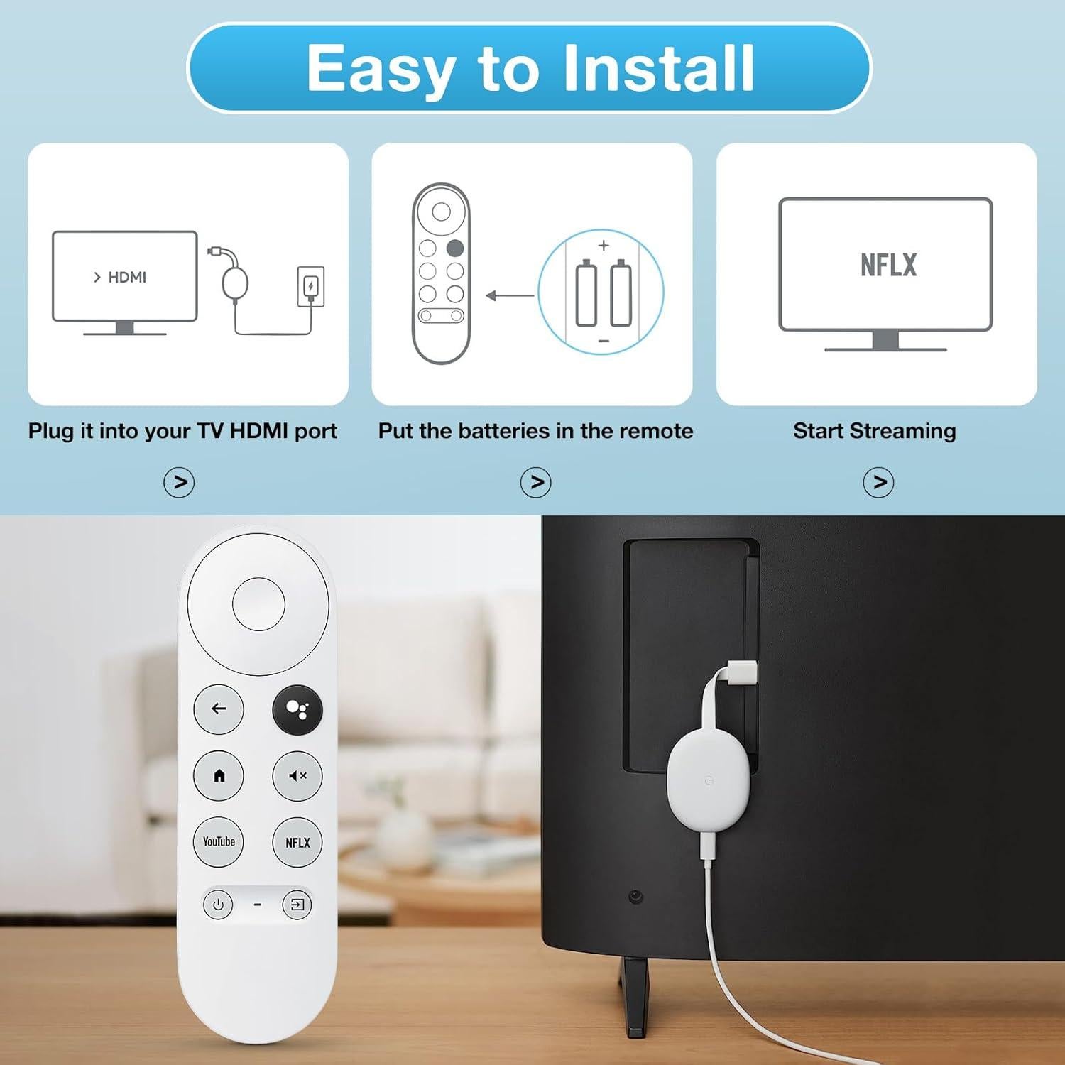 Control Remoto Reemplazo LOUTOC para Google Chromecast Snow